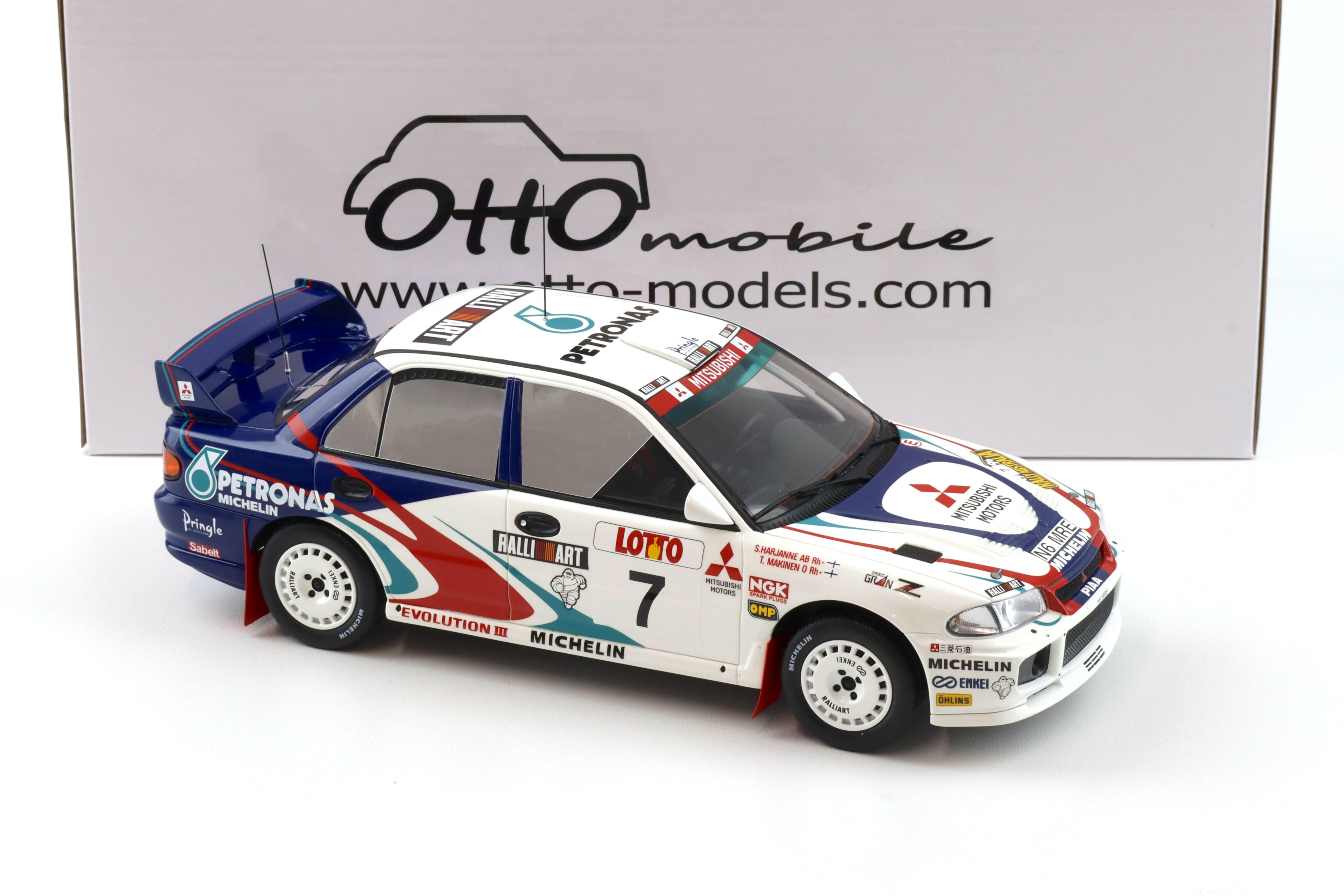 1:18 OTTO mobile OT475 Mitsubishi Lancer EVO III Rally Australia Makinen #7 white