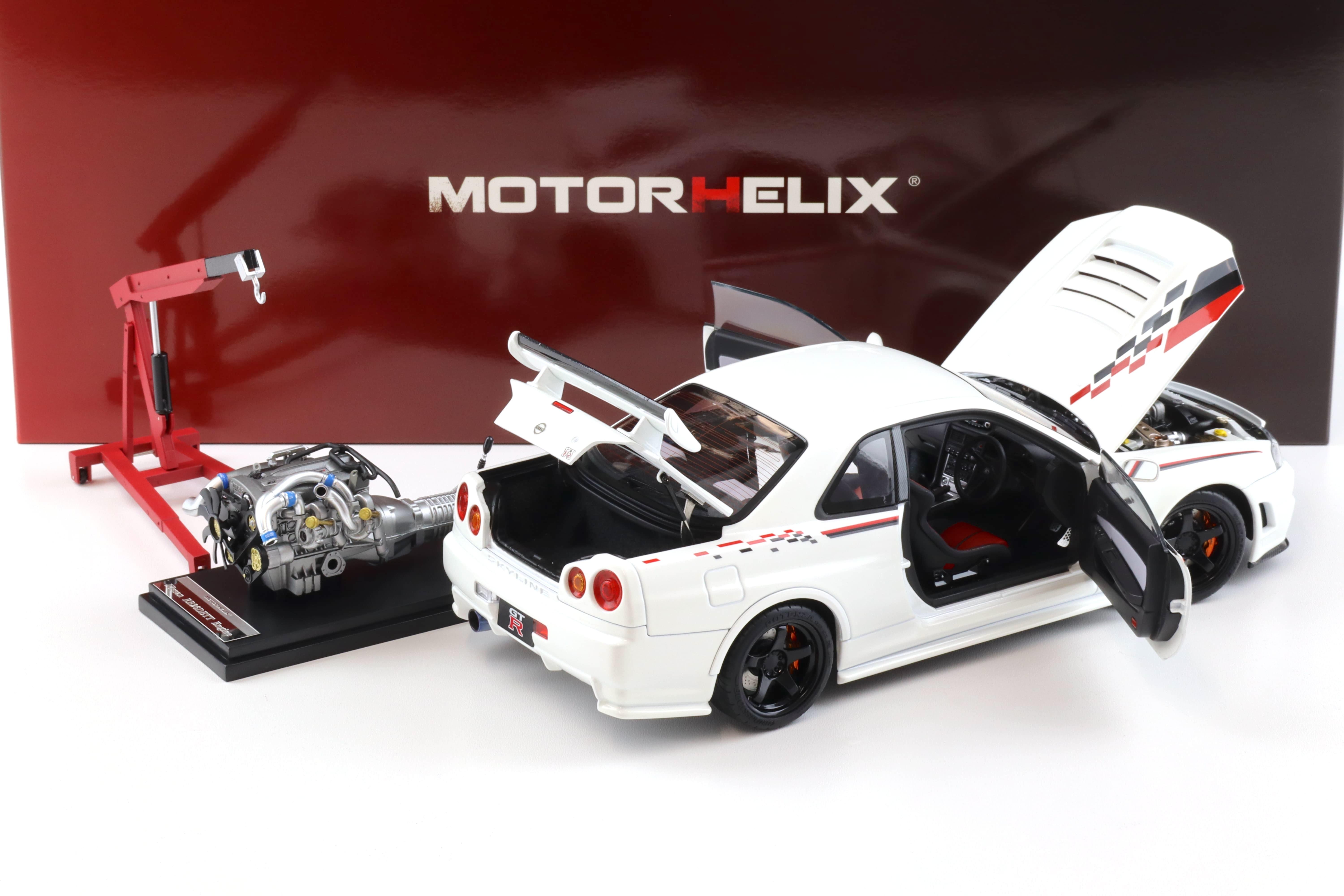 1:18 Motorhelix Nissan Skyline GT-R R34 Nismo CRS Livery white pearl M83427