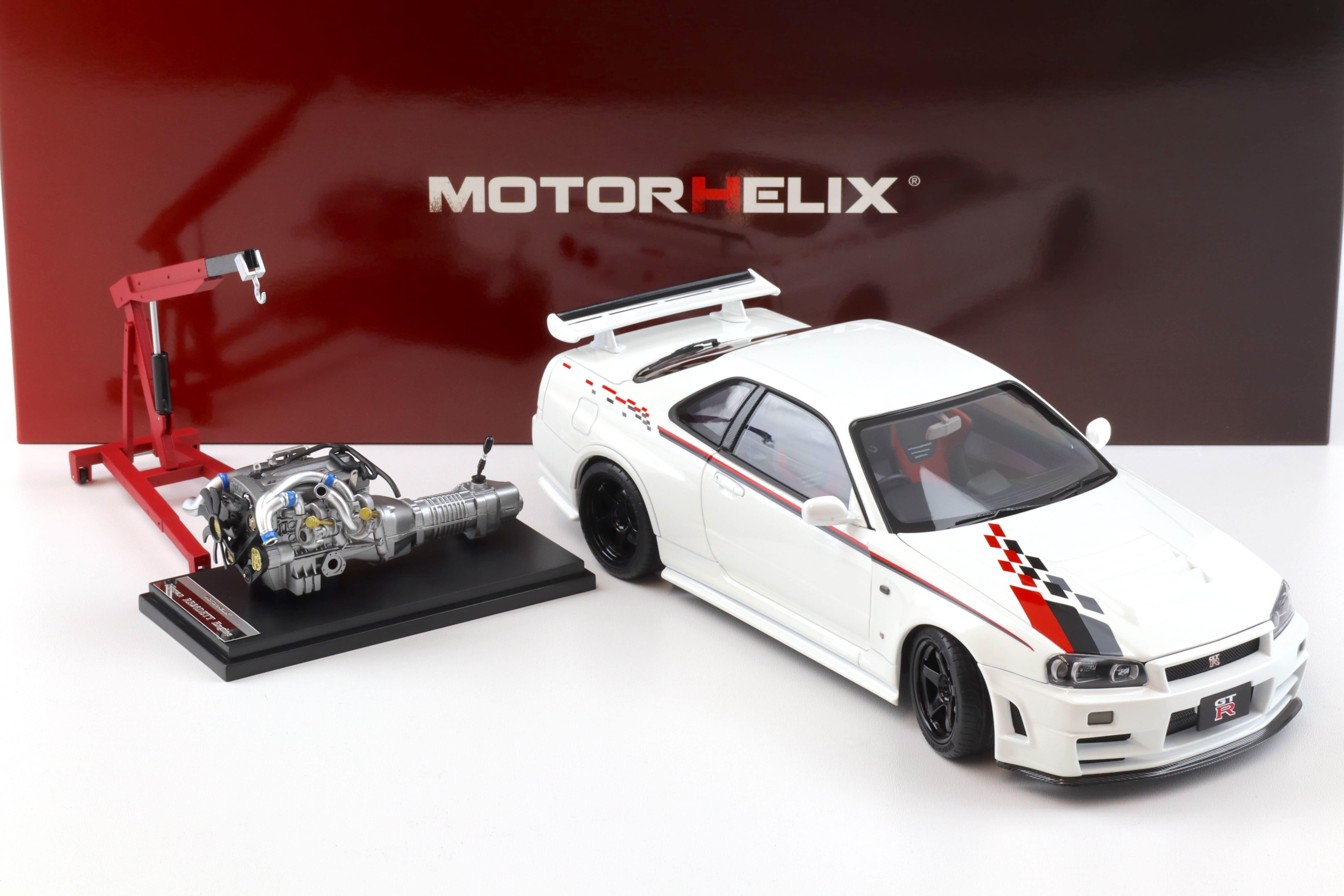 1:18 Motorhelix Nissan Skyline GT-R R34 Nismo CRS Livery white pearl M83427