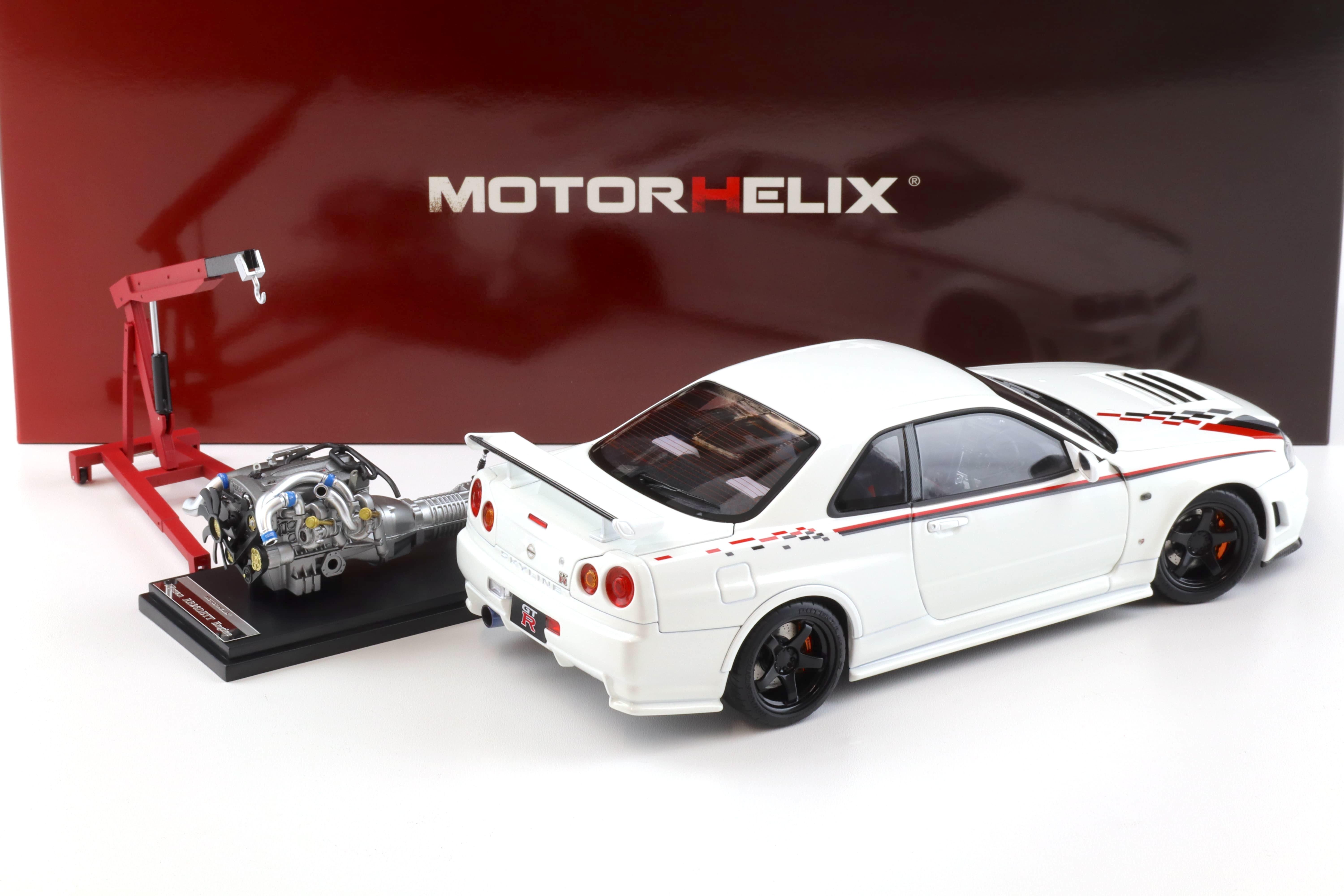 1:18 Motorhelix Nissan Skyline GT-R R34 Nismo CRS Livery white pearl M83427