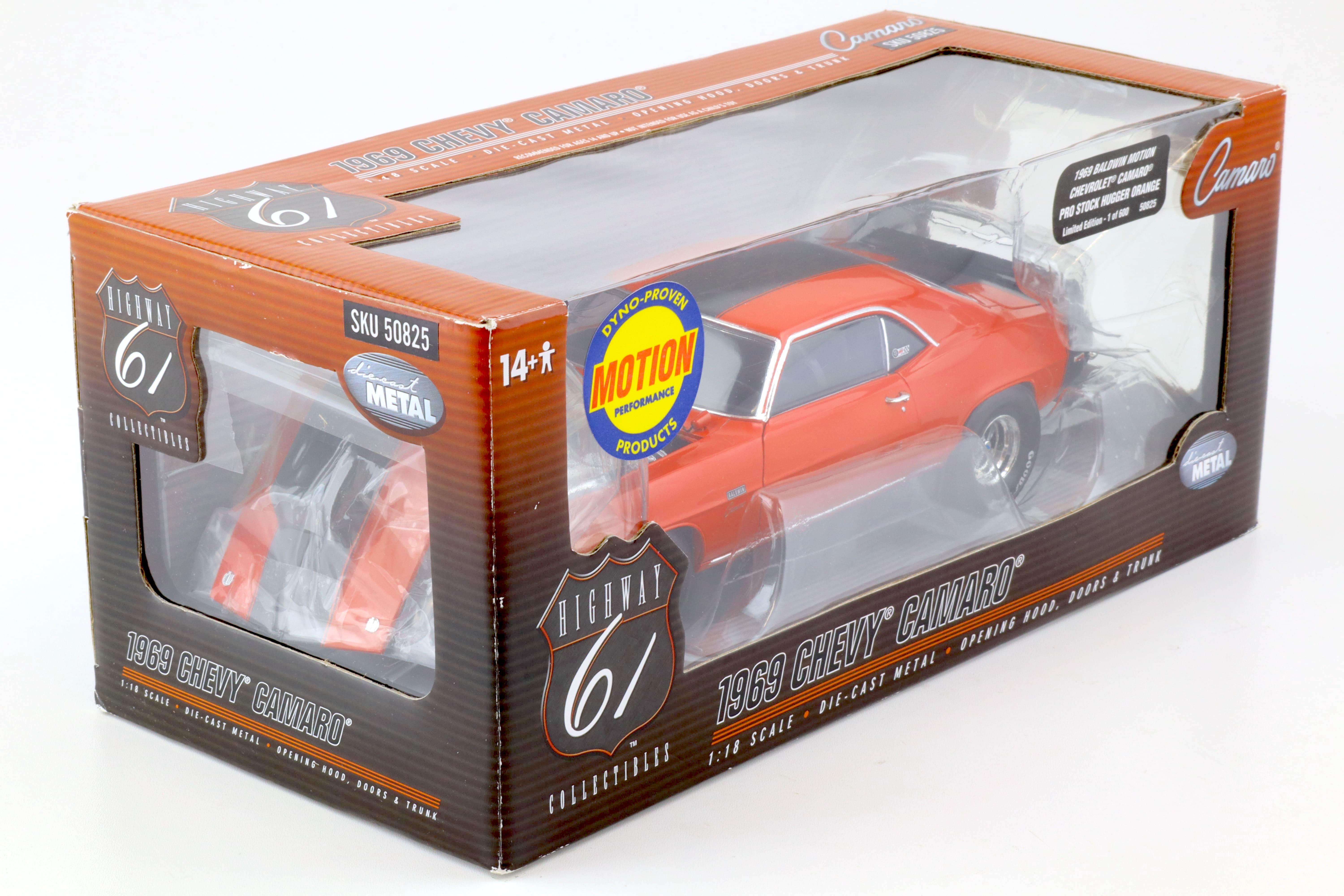 1:18 Highway61 Baldwin Motion 1969 Chevrolet Camaro Pro Stock hugger orange