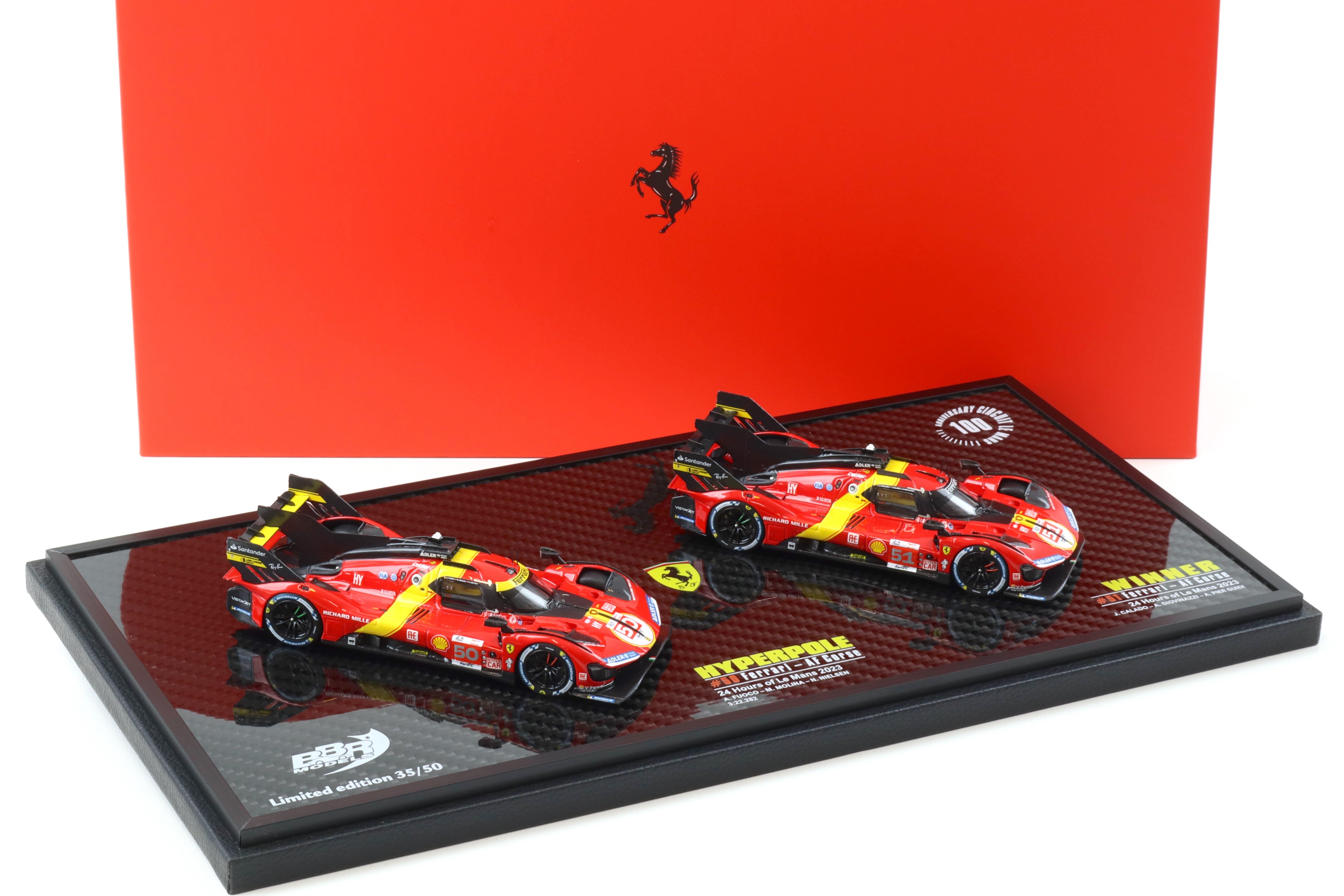 1:43 BBR Ferrari 499P Le Mans 2023 Special Set #50 + #51 Carbon Base - Limited 50 pcs.