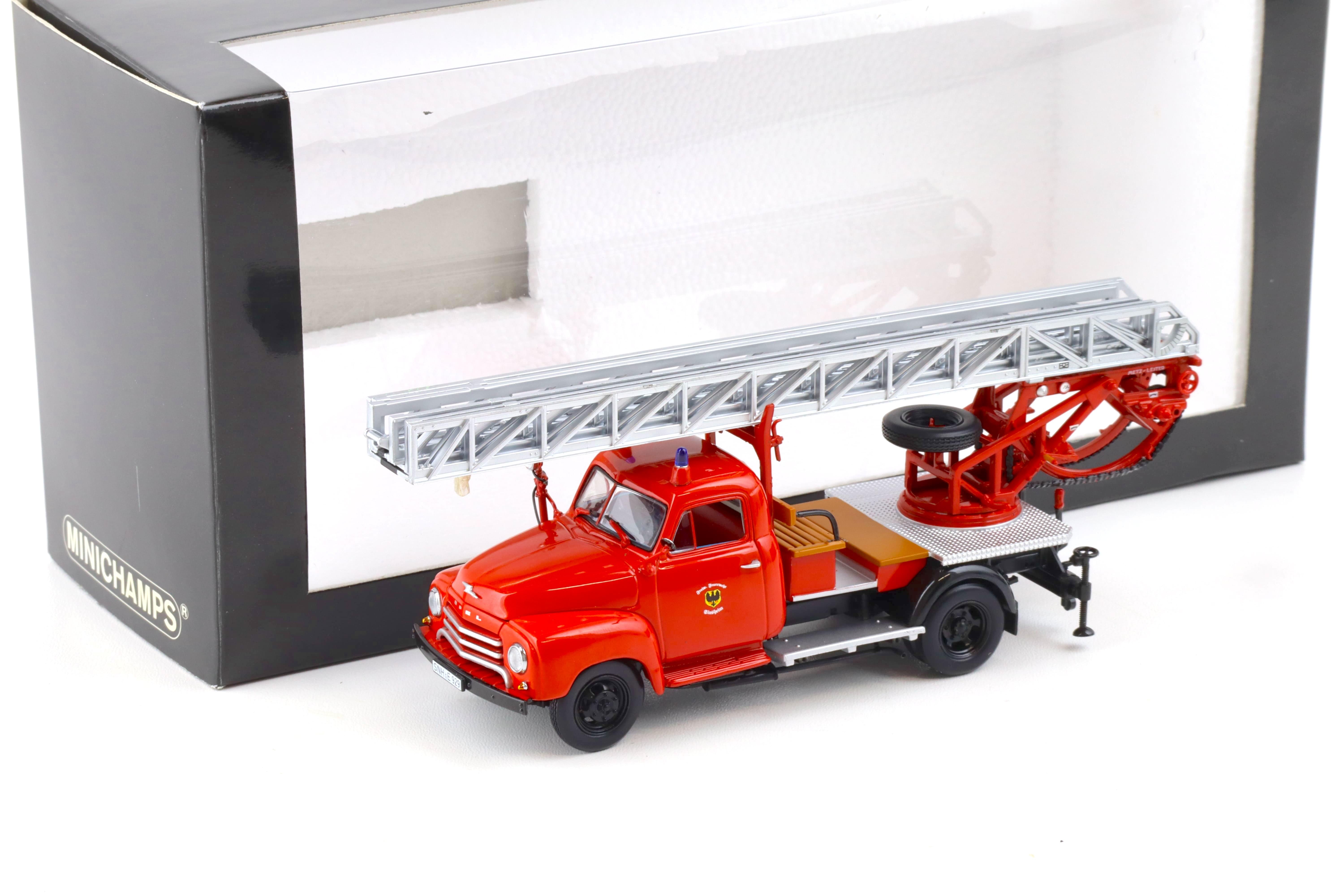 1:43 Minichamps Opel Blitz 1,75t Drehleiter DL18 FEUERWEHR Sinsheim red