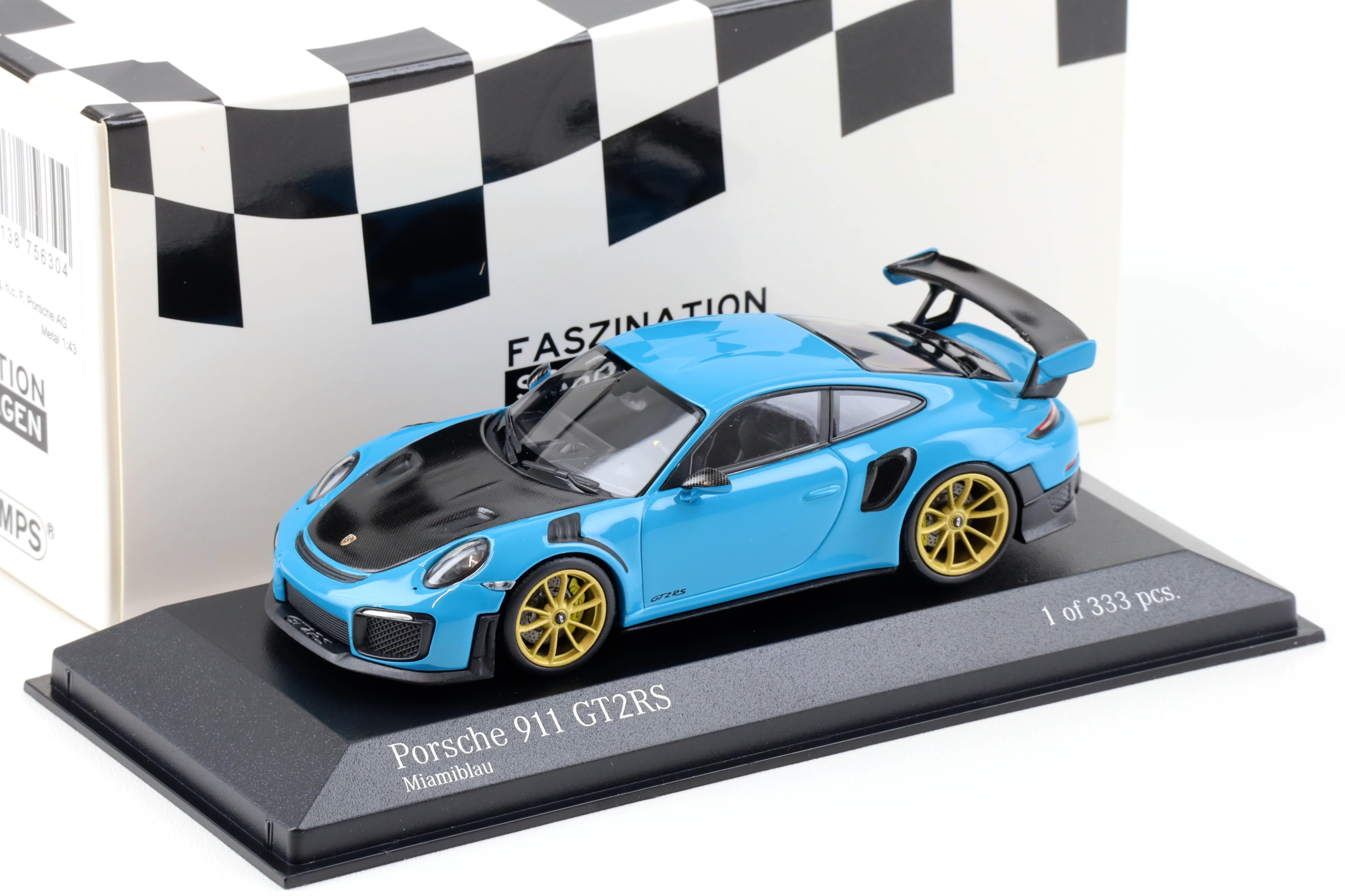 1:43 Minichamps Porsche 911 (991.II) GT2 RS Miami blue/ gold wheels