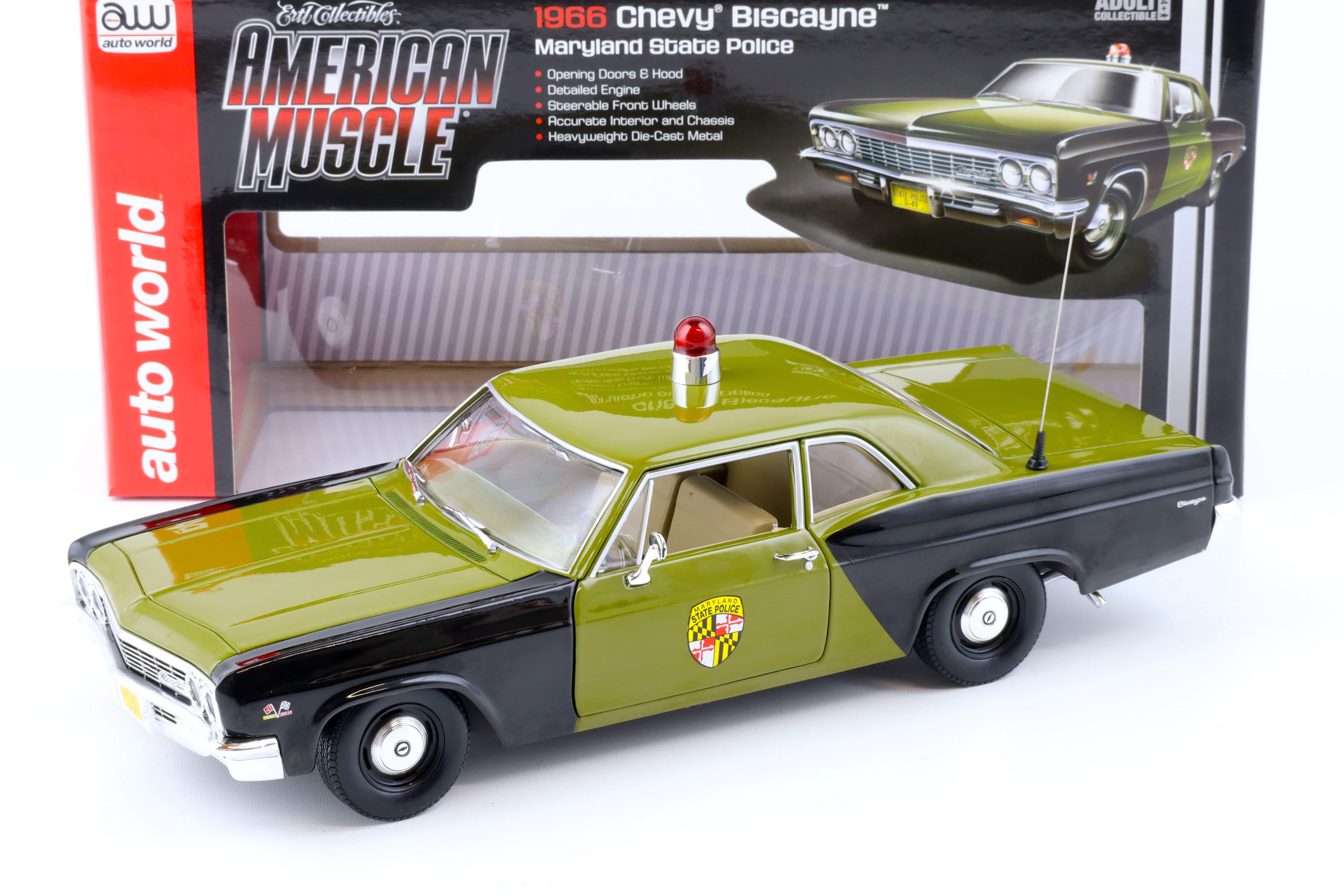 1:18 Auto World 1966 Chevrolet Chevy Biscayne Maryland State Police green