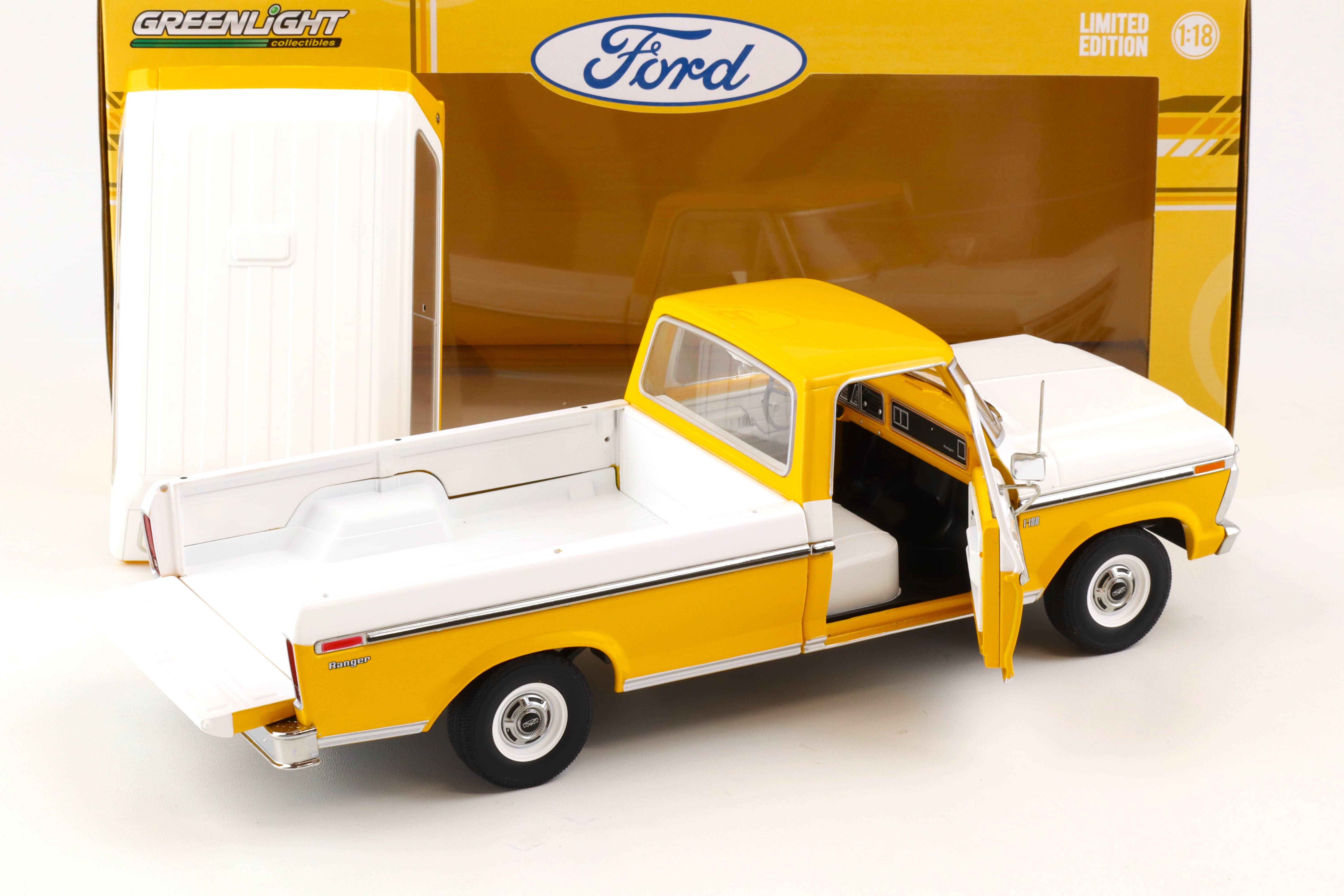1:18 Greenlight 1976 Ford F-100 Pick Up with removable Hardtop white/ yellow