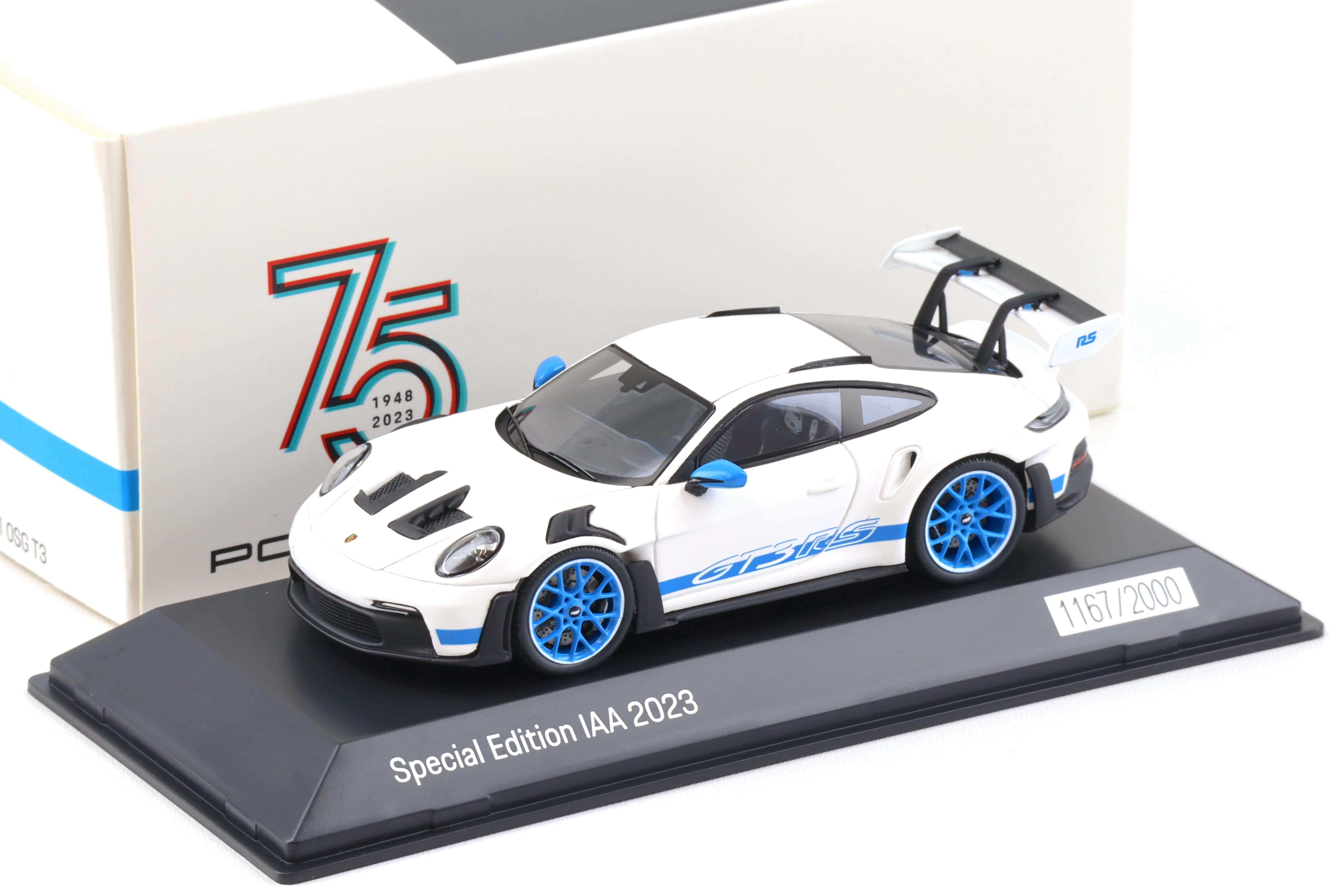 1:43 Spark Porsche 911 (992) GT3 RS IAA 2023 white/blue Limited WAP DEALER