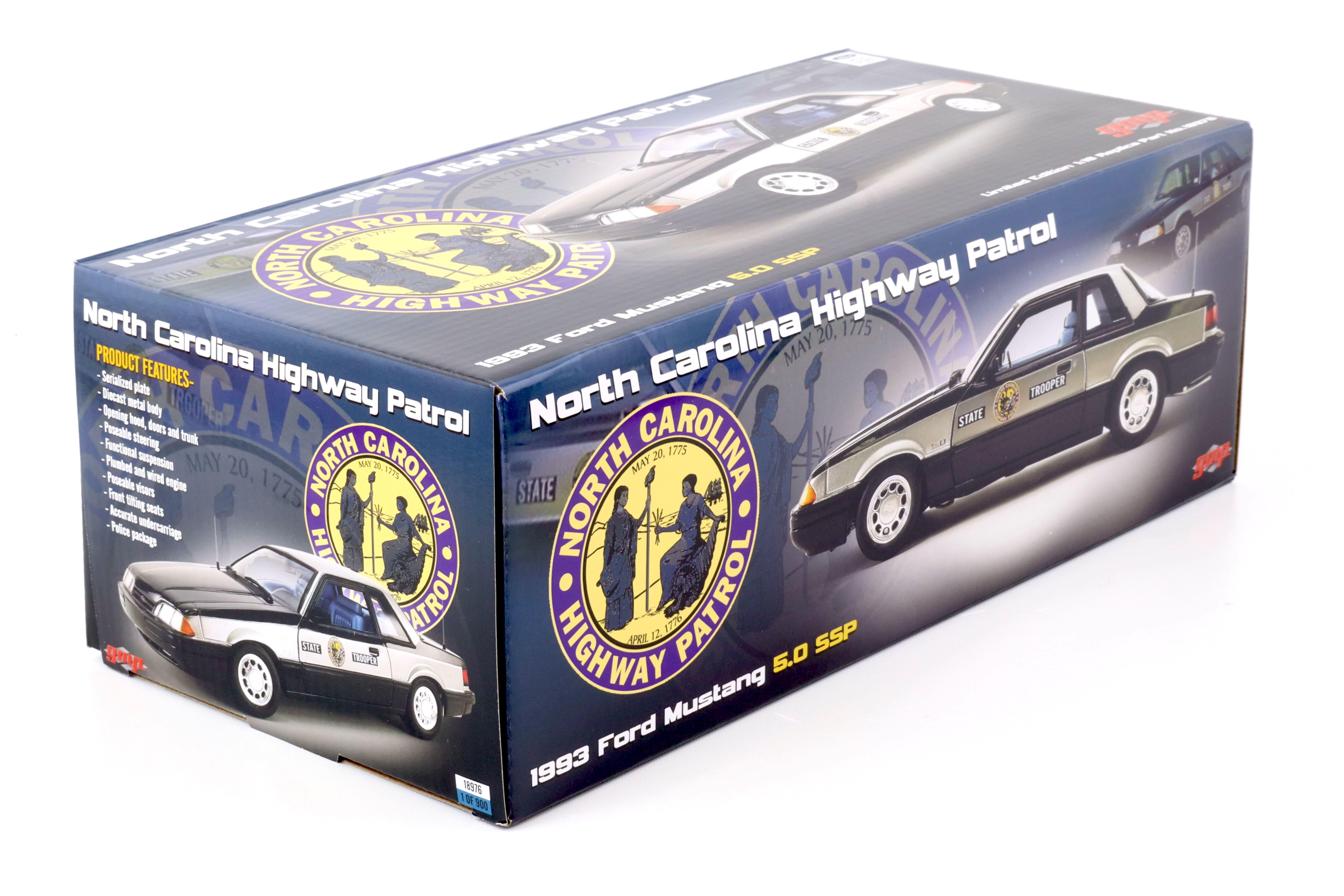 1:18 GMP 1993 Ford Mustang 5.0 SSP North Carolina Highway Patrol State Trooper