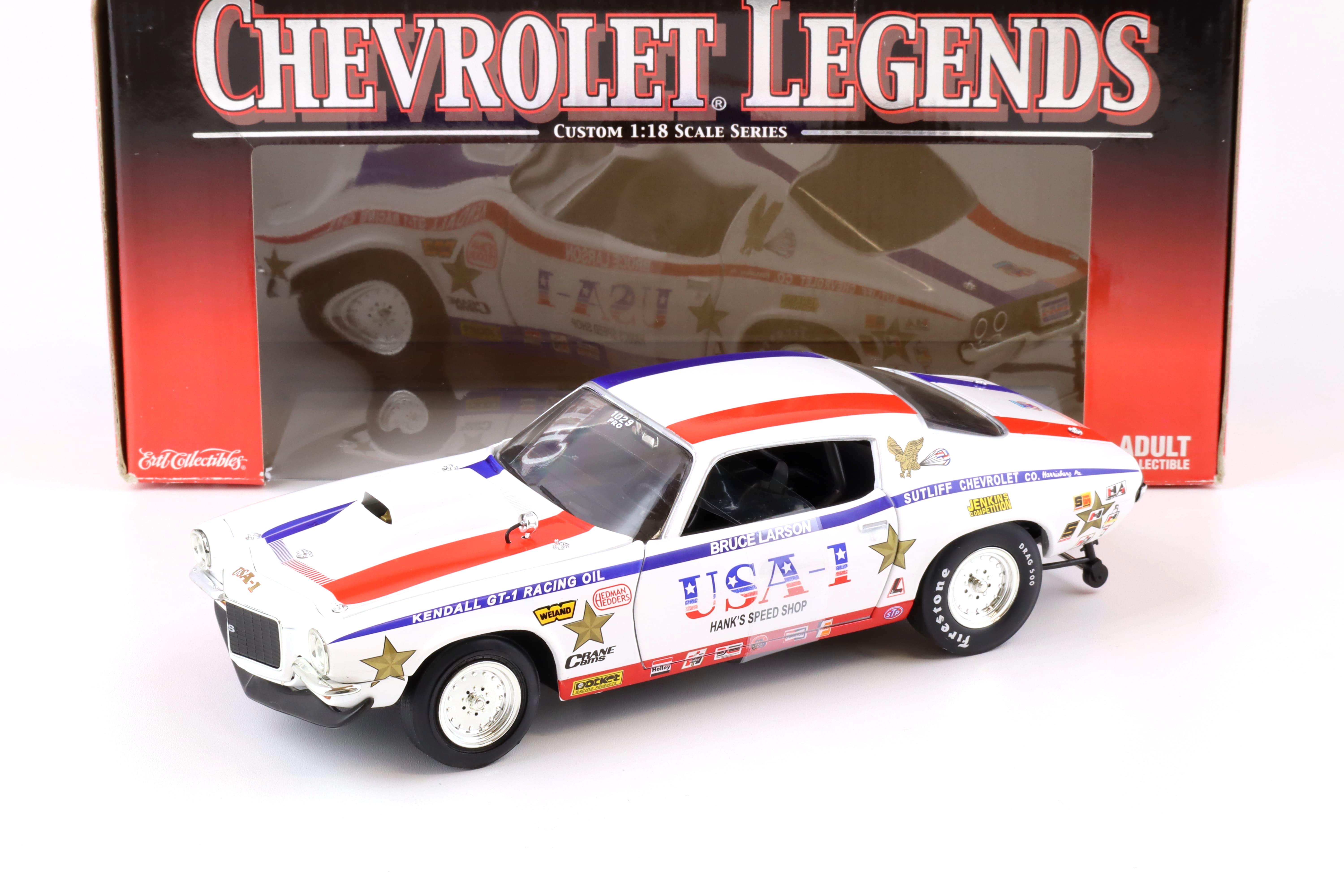 1:18 ERTL Collectibles 1970 Chevrolet Rally Sport Camaro Legends white with blue / red stripe