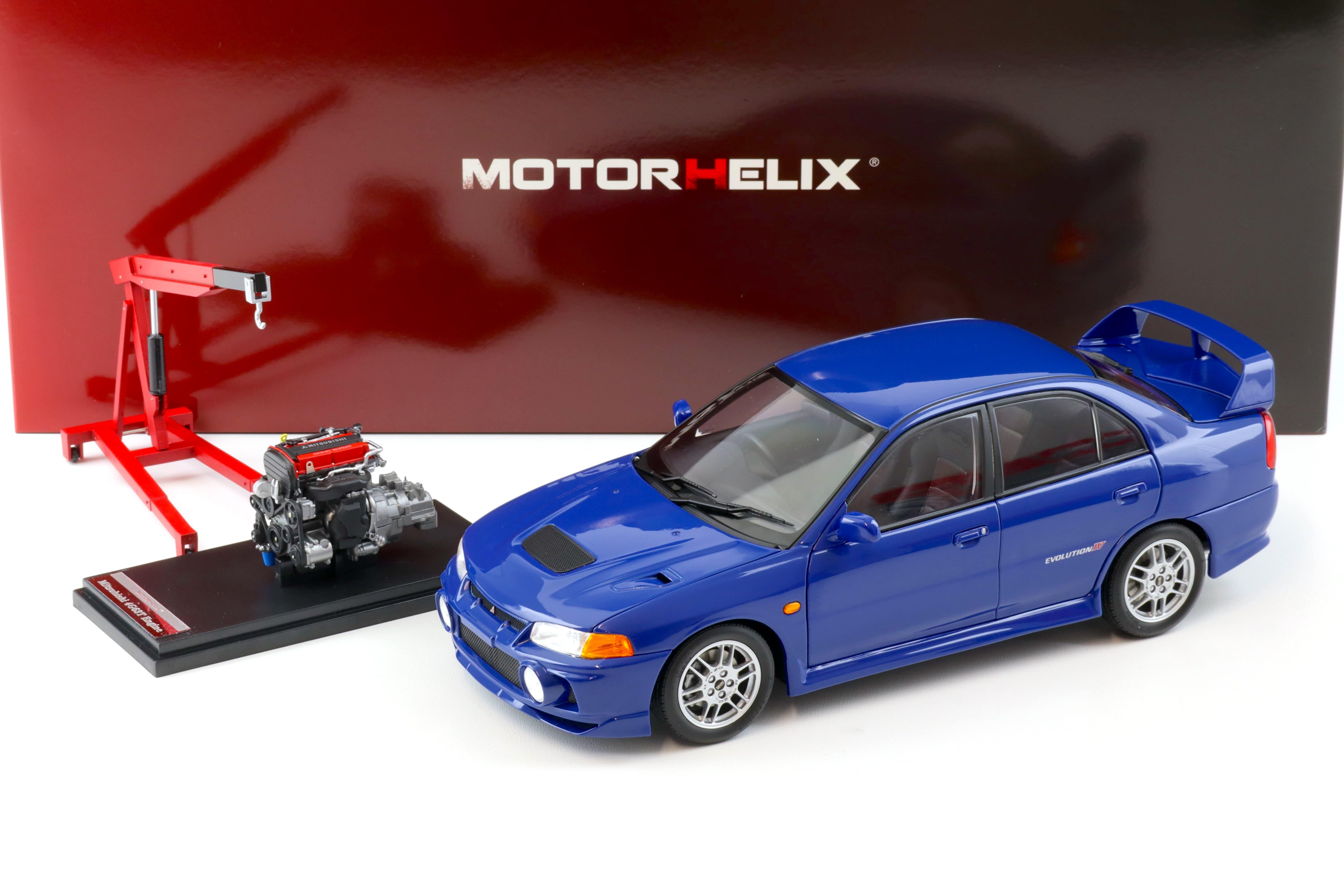 1:18 Motorhelix Mitsubishi Lancer EVO 4 IV Icelle blue 1999 with engine M84005