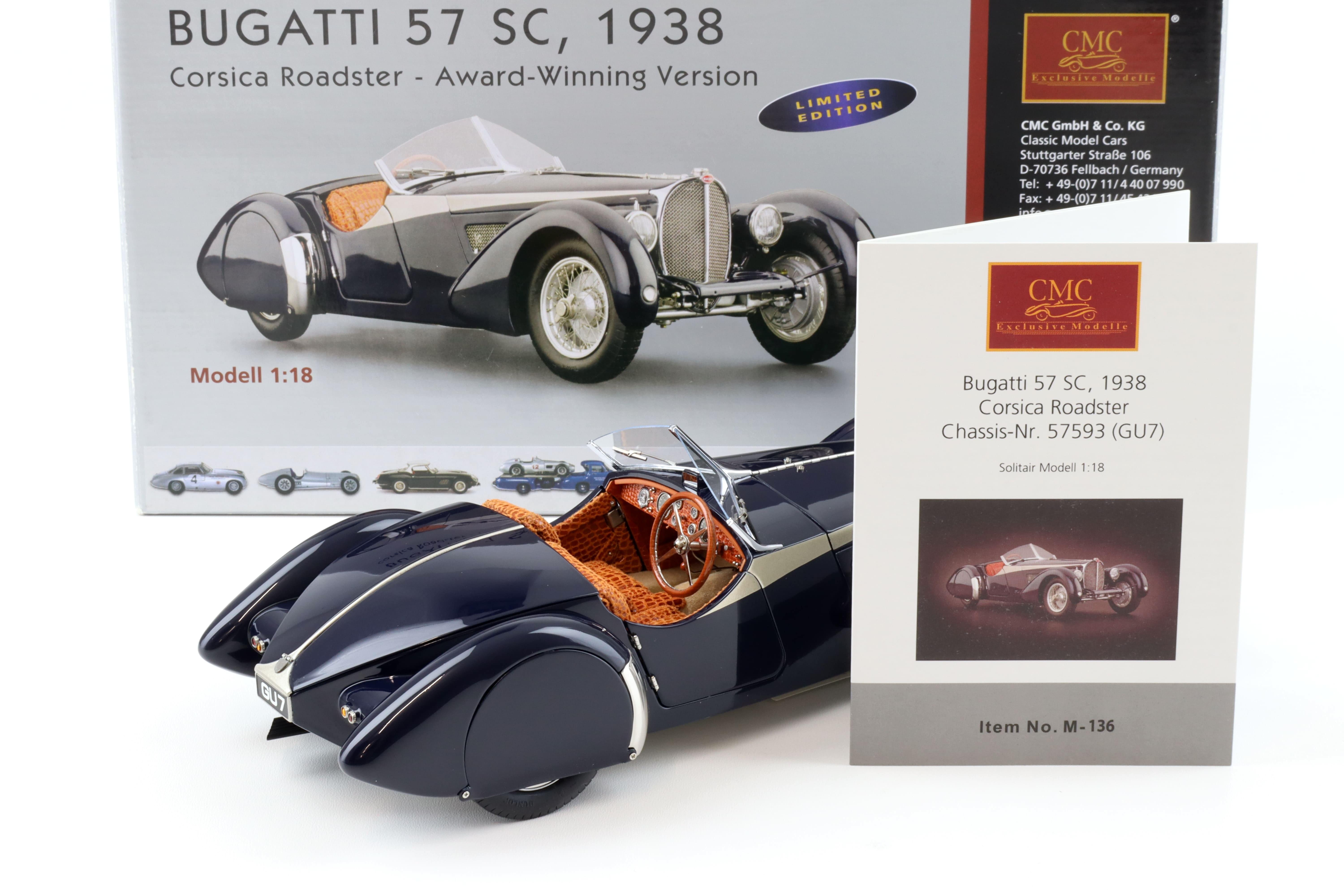 1:18 CMC Bugatti 57 SC Corsica Roadster 1938 blue CONCOURS D'ELEGANCE M-136