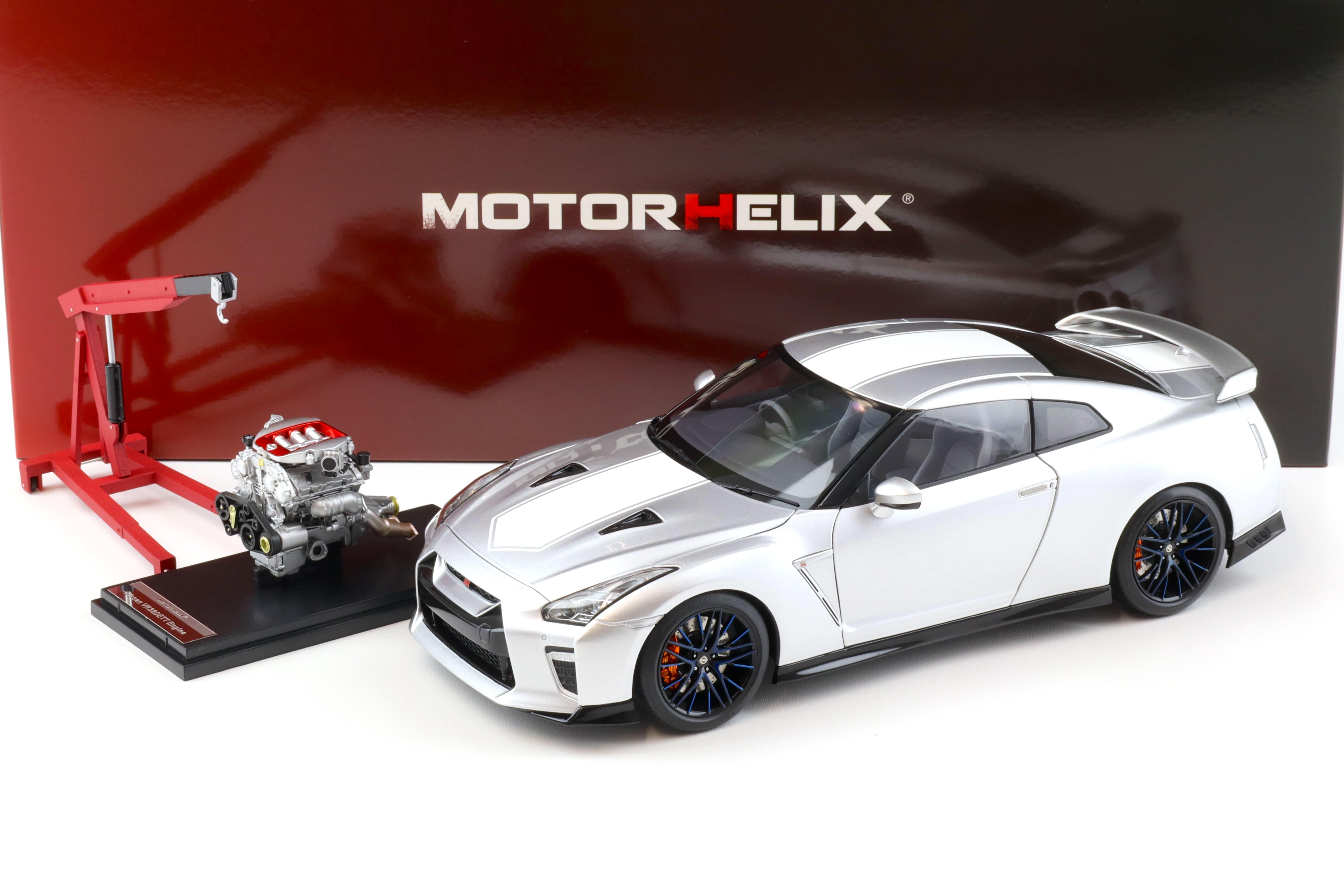 1:18 Motorhelix Nissan GT-R (R35) 50th Anniversary Ultimate metal silver + engine Diecast M83502