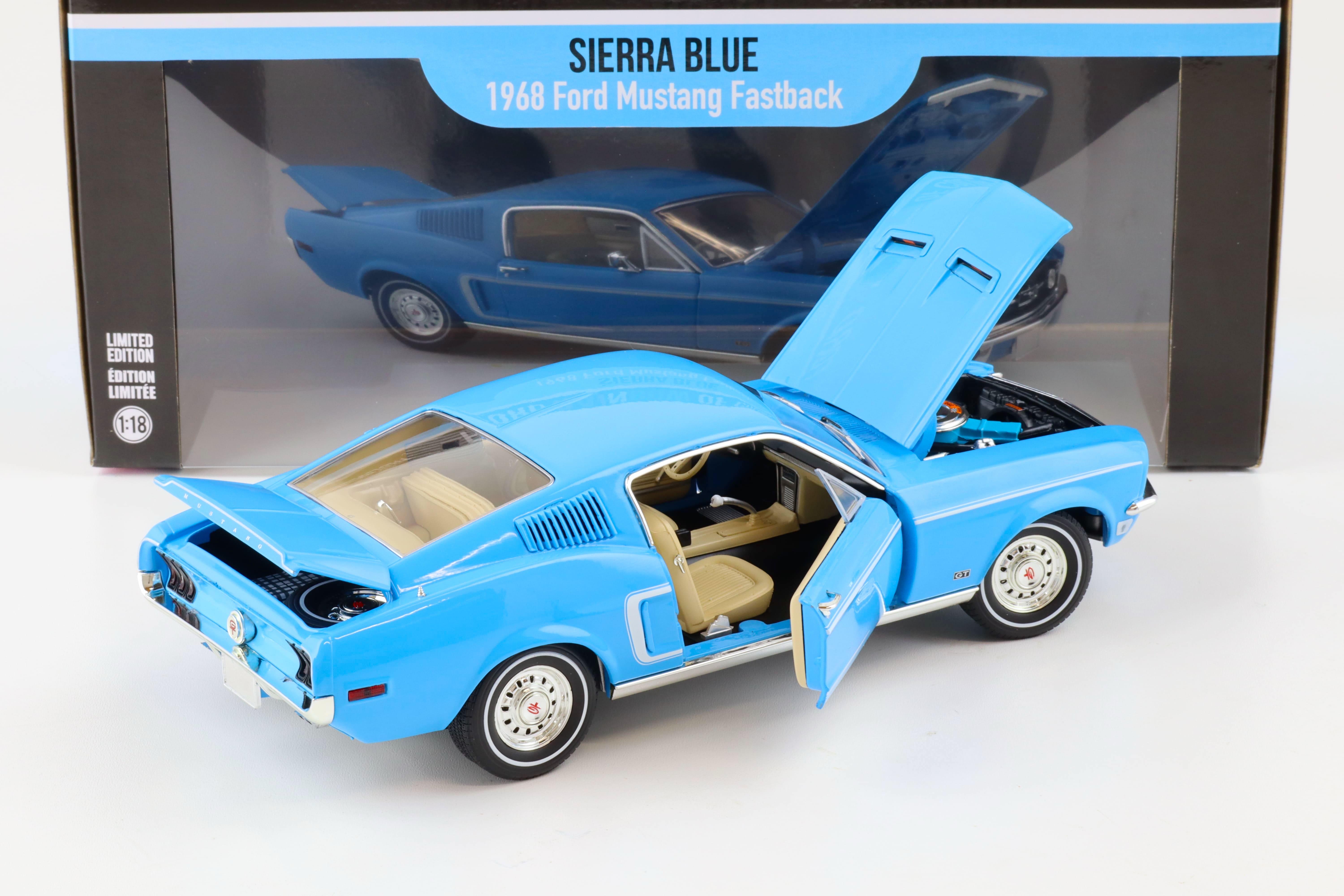 1:18 Greenlight 1968 Ford Mustang Fastback Coupe Sierra blue
