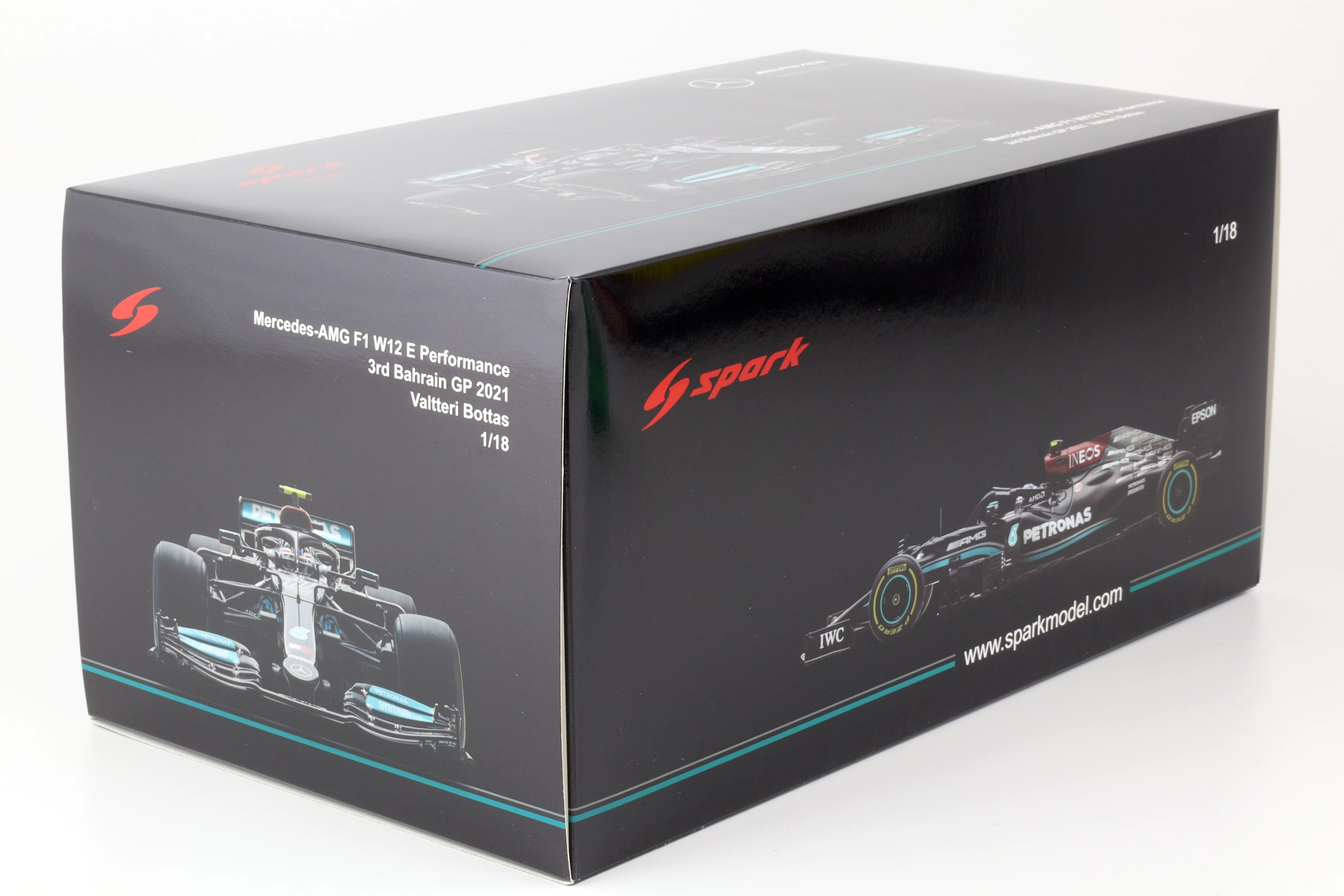 1:18 Spark Mercedes AMG F1 W12 E Performance #77 Bottas 3rd Bahrain GP 2021 