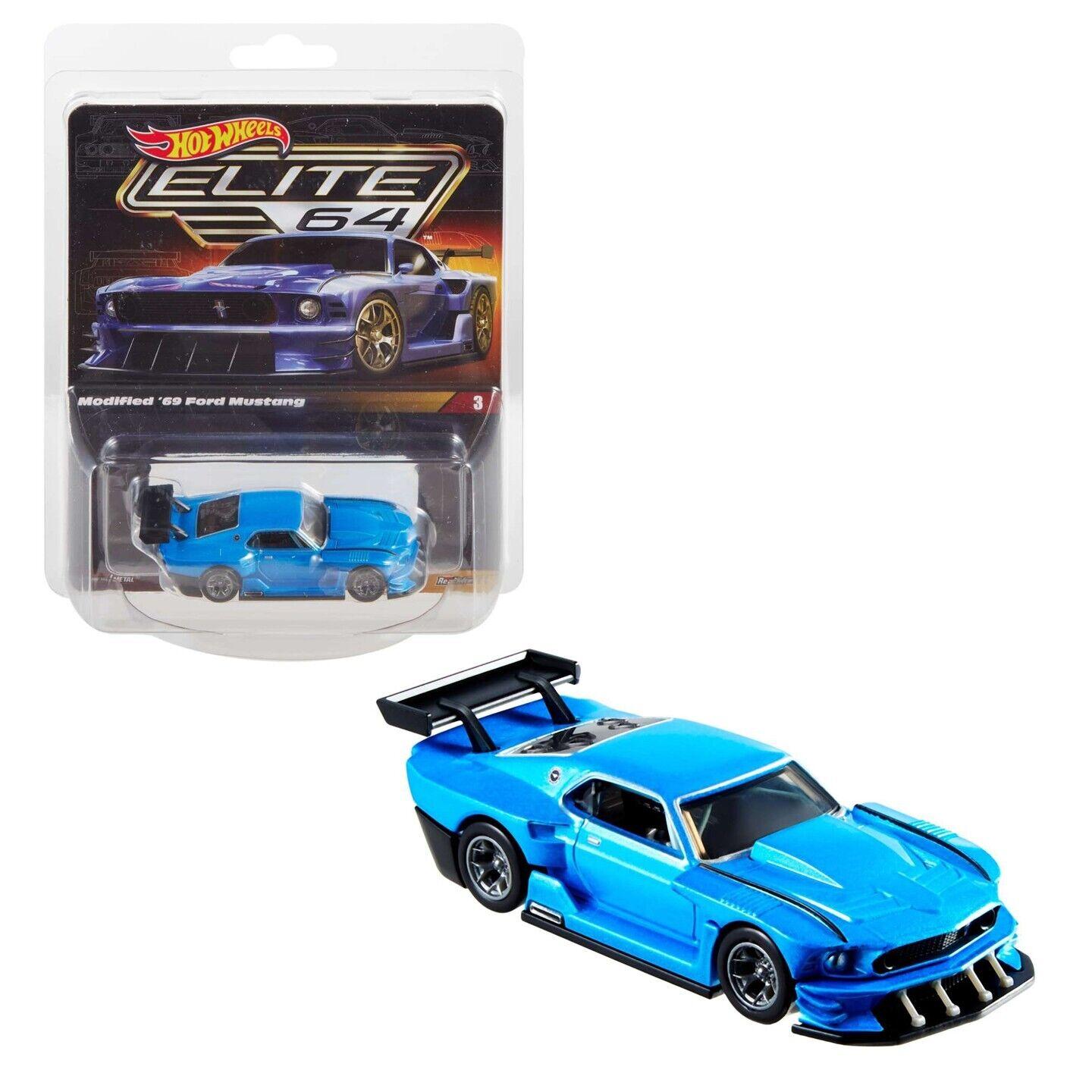 1:64 Hot Wheels Elite 64 Series Modified 1969 Ford Mustang Coupe blue metallic HGW13