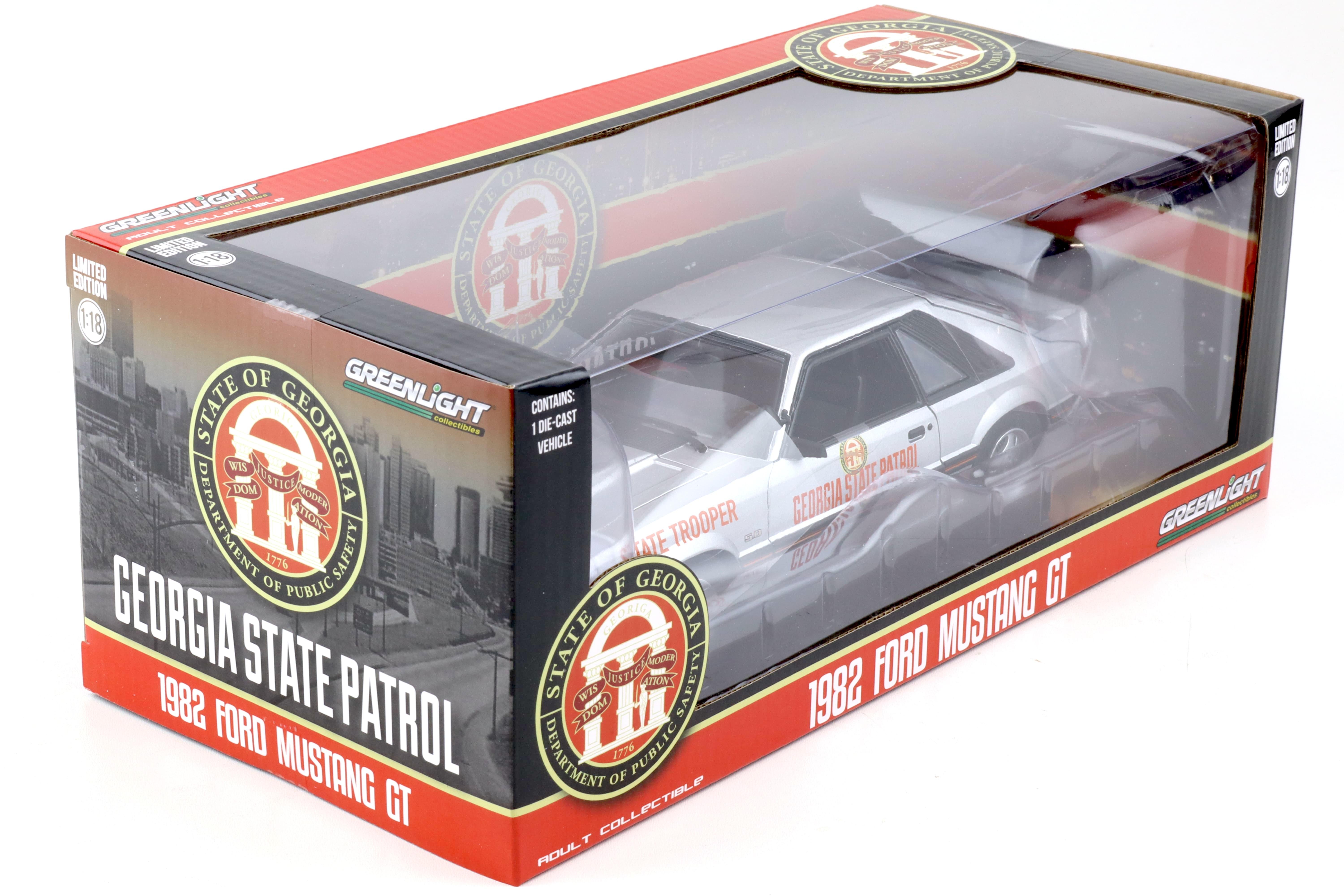 1:18 Greenlight 1982 Ford Mustang GT 5.0 Coupe SSP Georgia State Patrol State Trooper