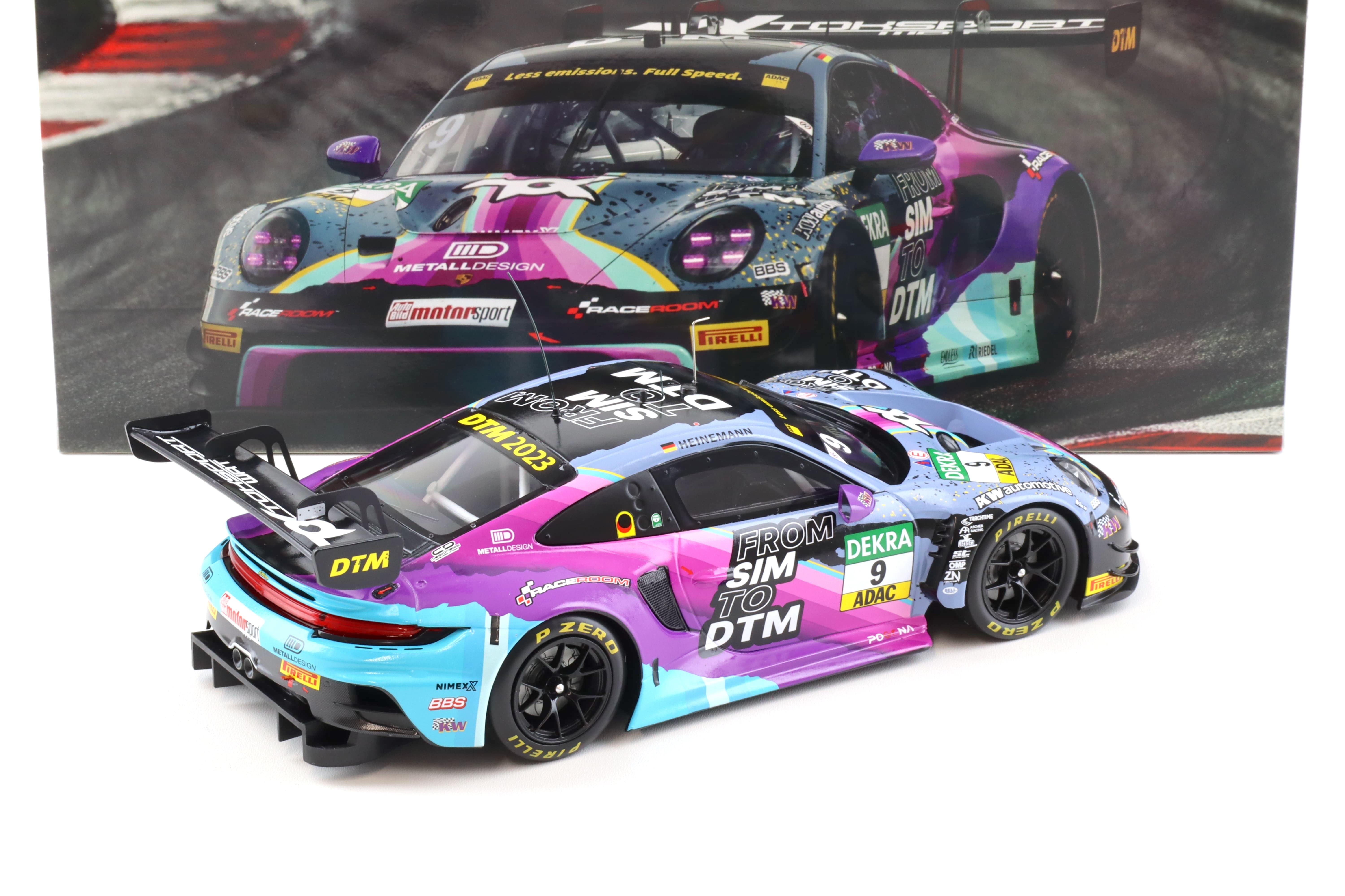 1:18 IXO Porsche 911 992 GT3 R #9 DTM 2023 Tim Heinemann From Sim to DTM