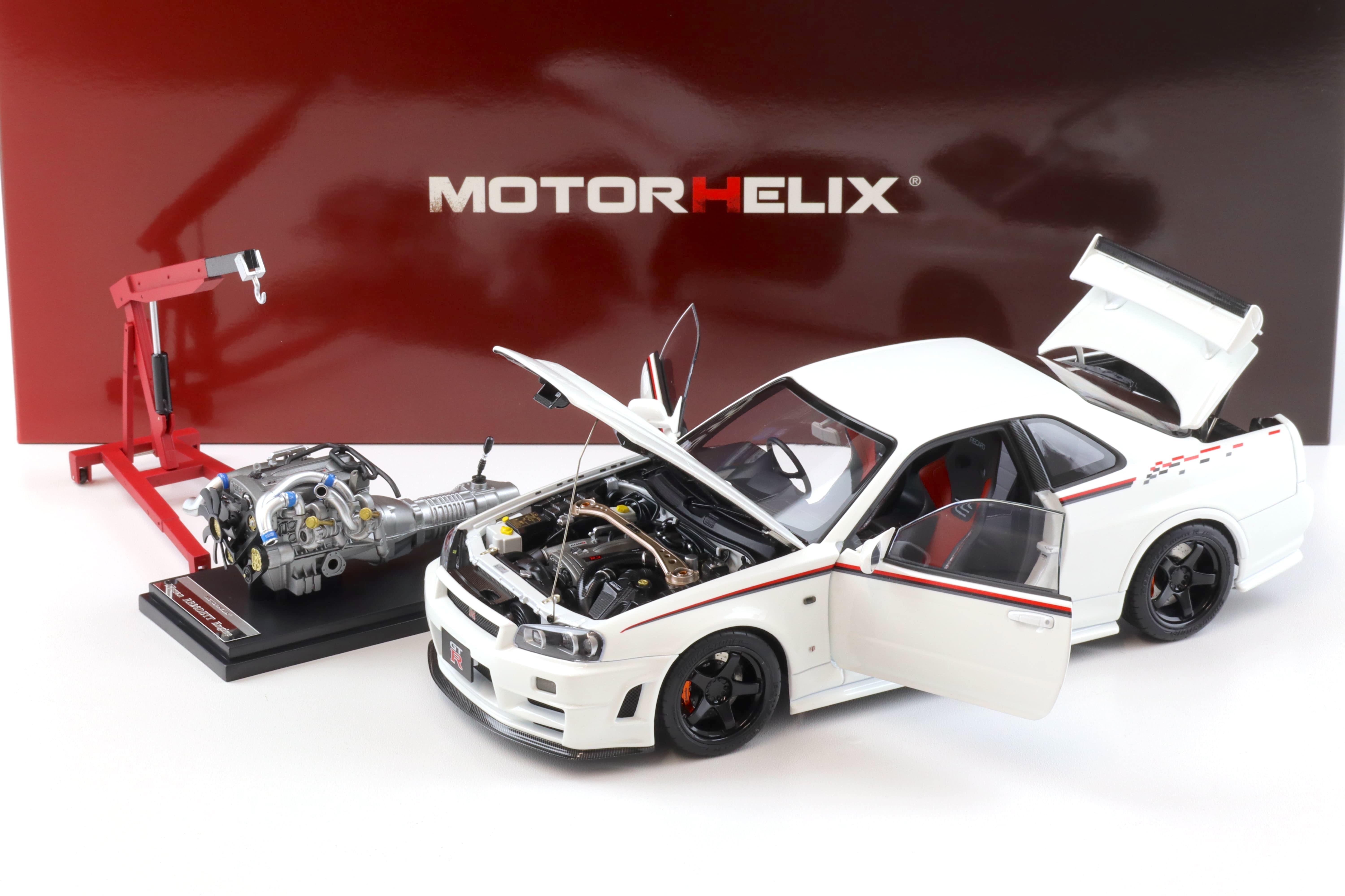 1:18 Motorhelix Nissan Skyline GT-R R34 Nismo CRS Livery white pearl M83427