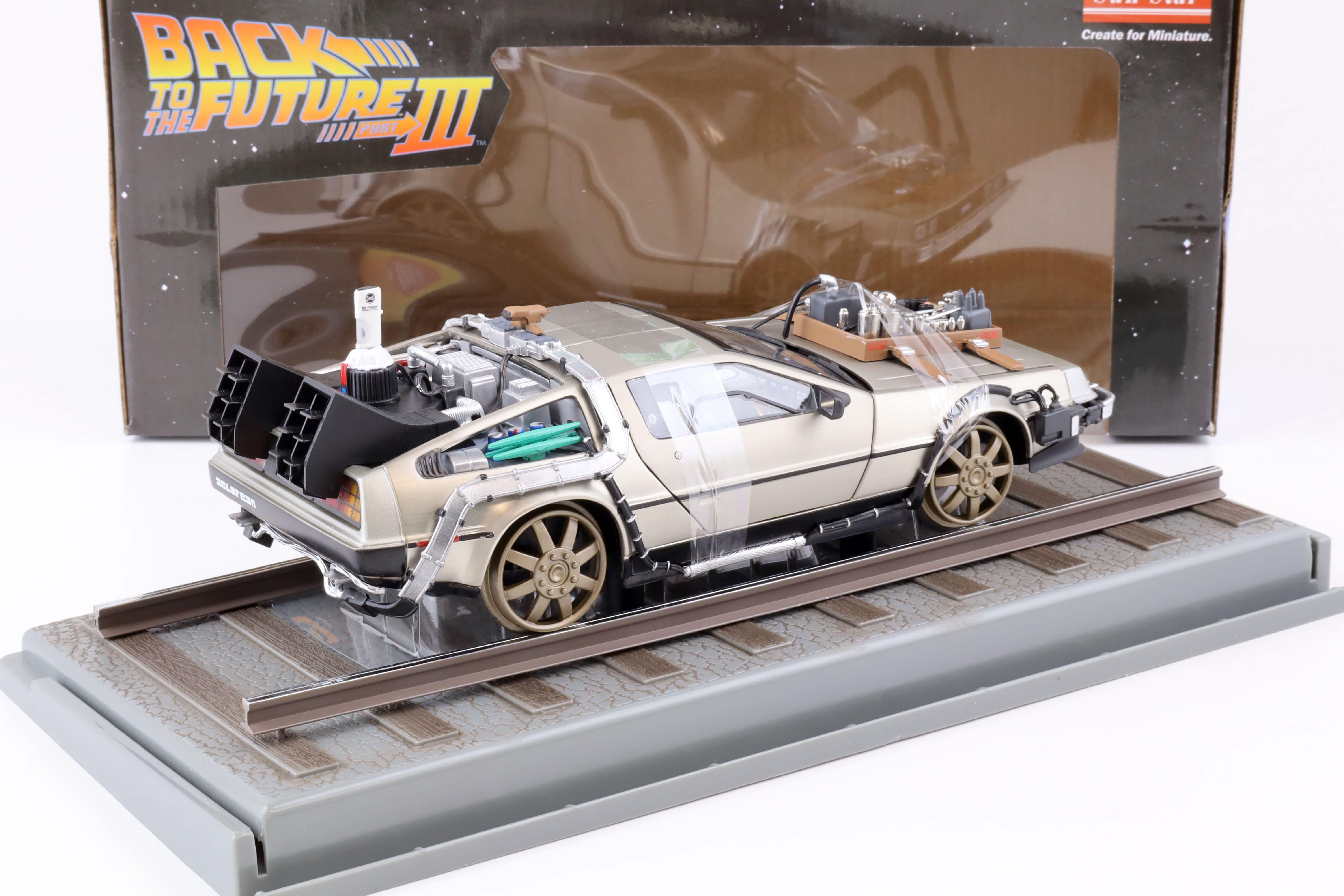 1 18 Sun Star 1987 Delorean DMC 12 Time Machine Back to the Future 3 Rail Road Version