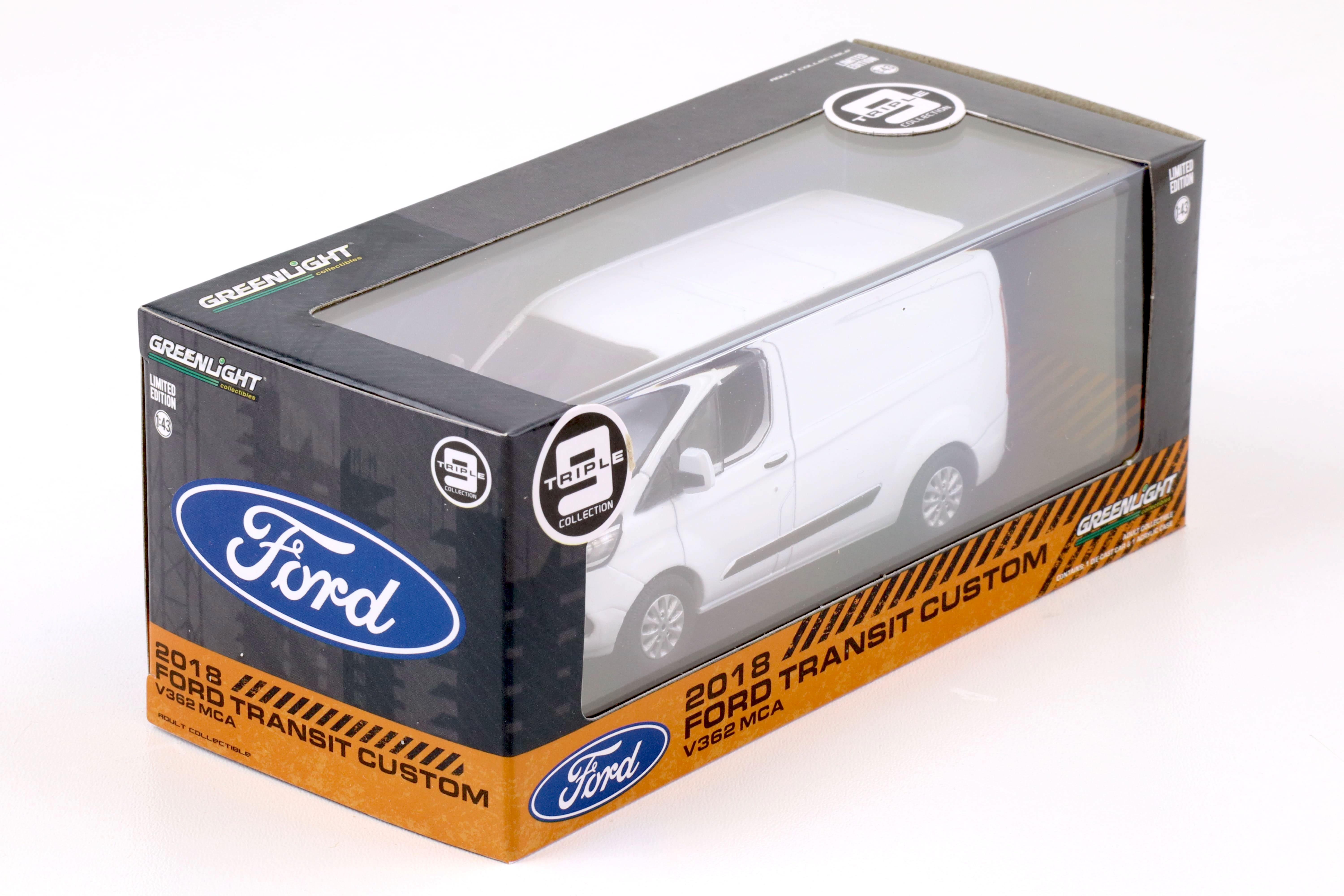 1:43 Greenlight 2018 Ford Transit Custom V362 MCA VAN Kasten frozen white