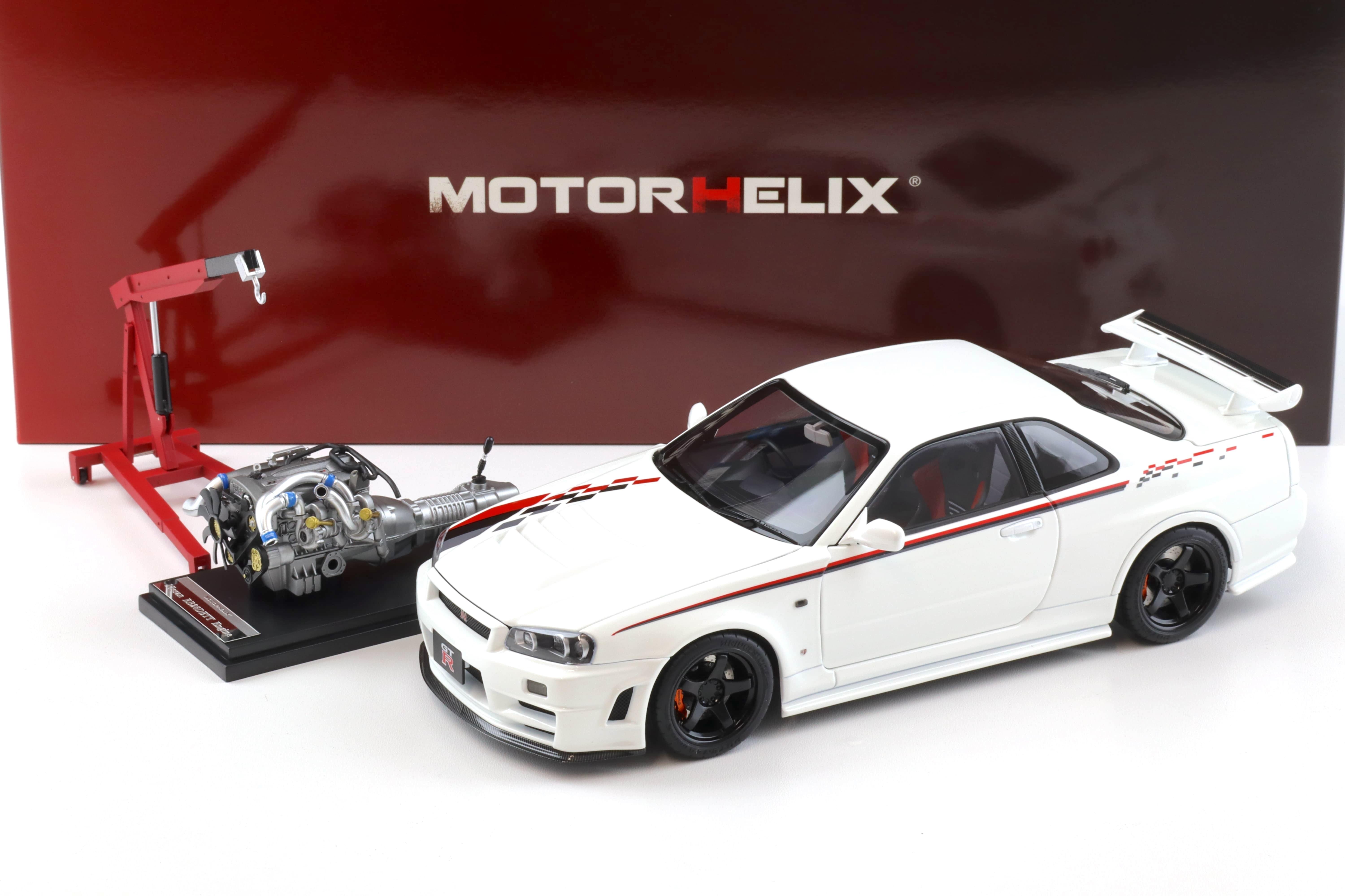 1:18 Motorhelix Nissan Skyline GT-R R34 Nismo CRS Livery white pearl M83427