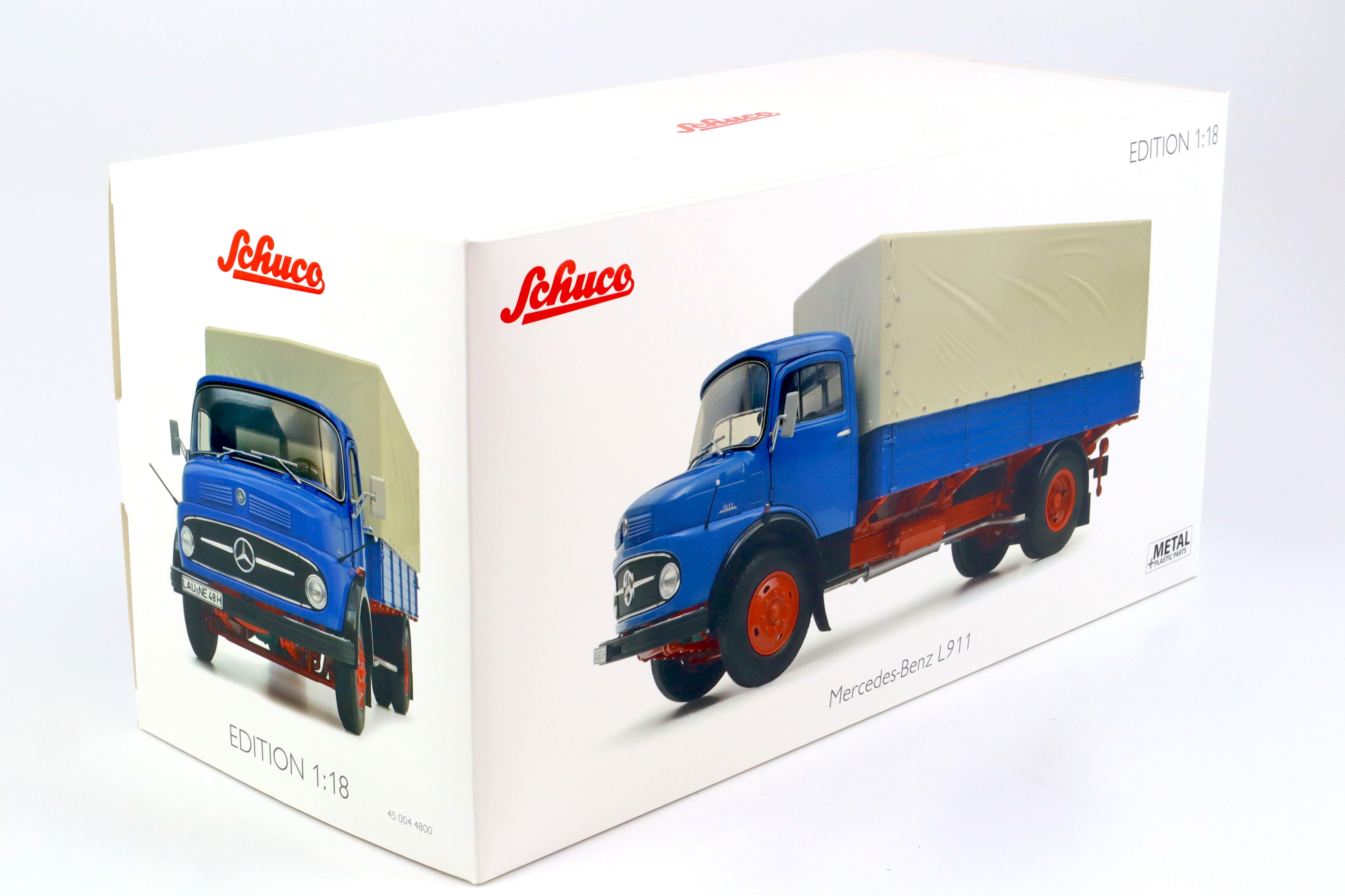 1:18 Schuco Mercedes L911 Pritsche + Plane LKW blue Die-Cast