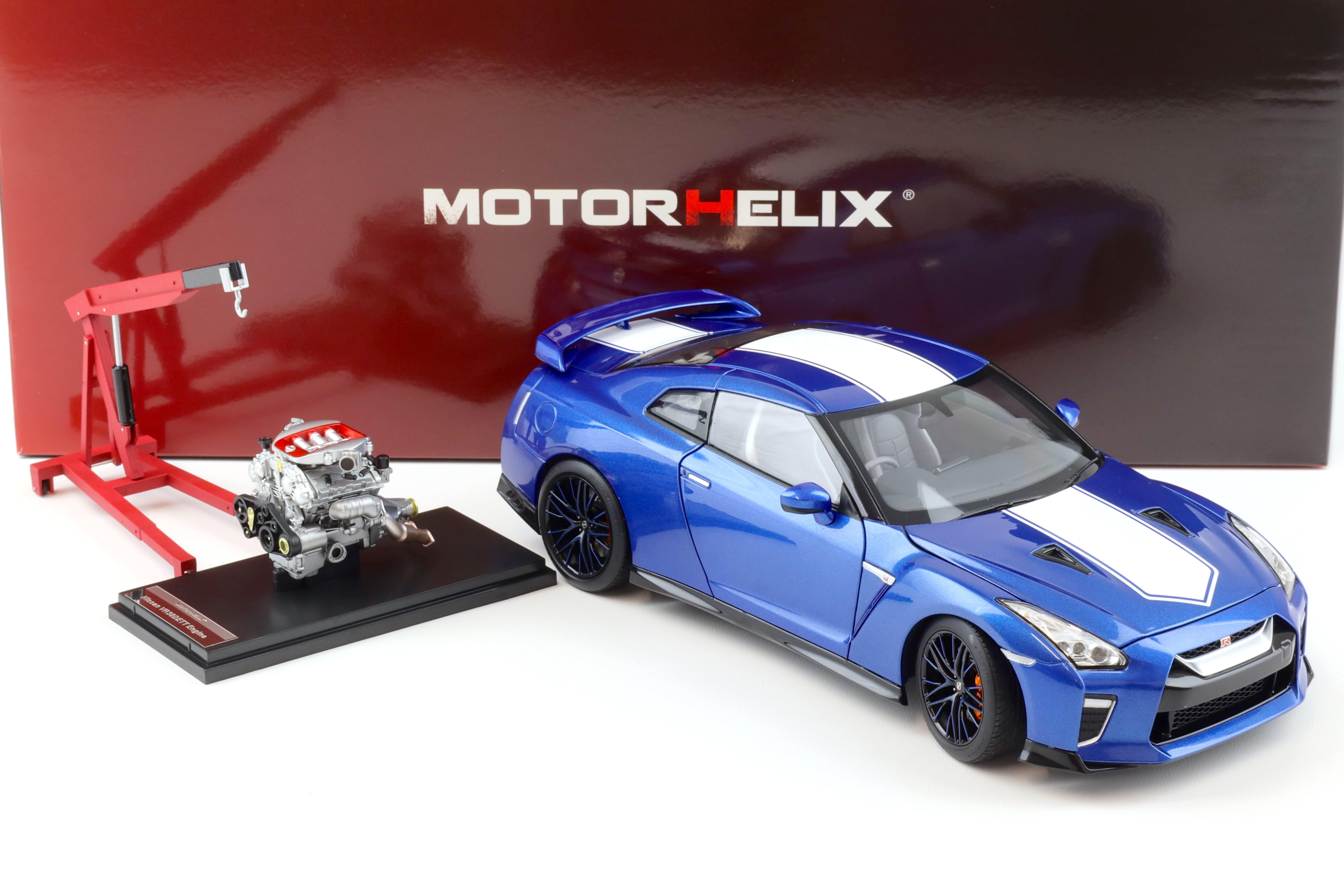 1:18 Motorhelix Nissan GT-R (R35) 50th Anniversary Wangan blue + engine Diecast M83503