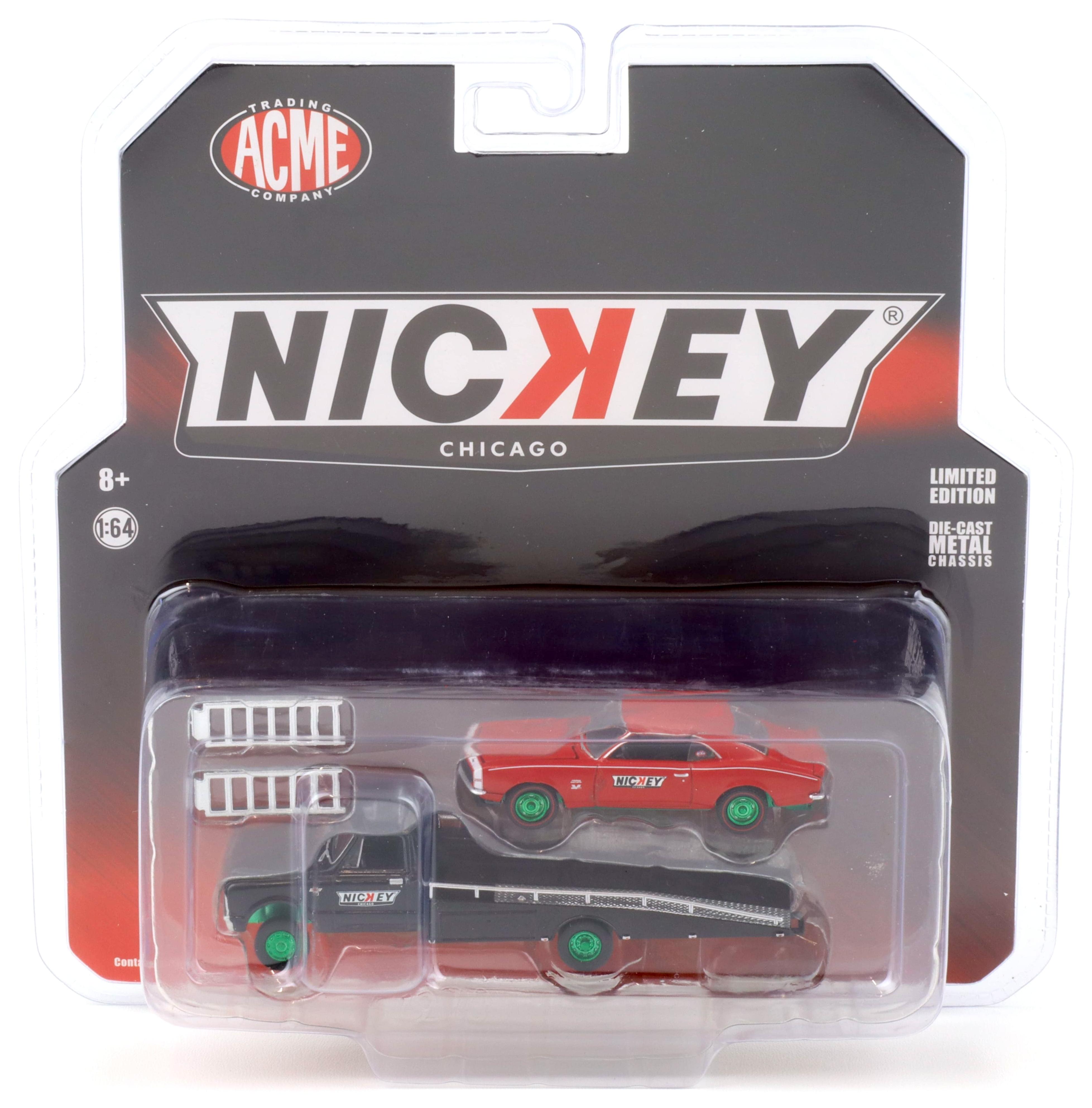 1:64 ACME Greenlight 1967 Chevrolet Camaro + Chevrolet C-30 Ramp Truck NICKEY CHASE