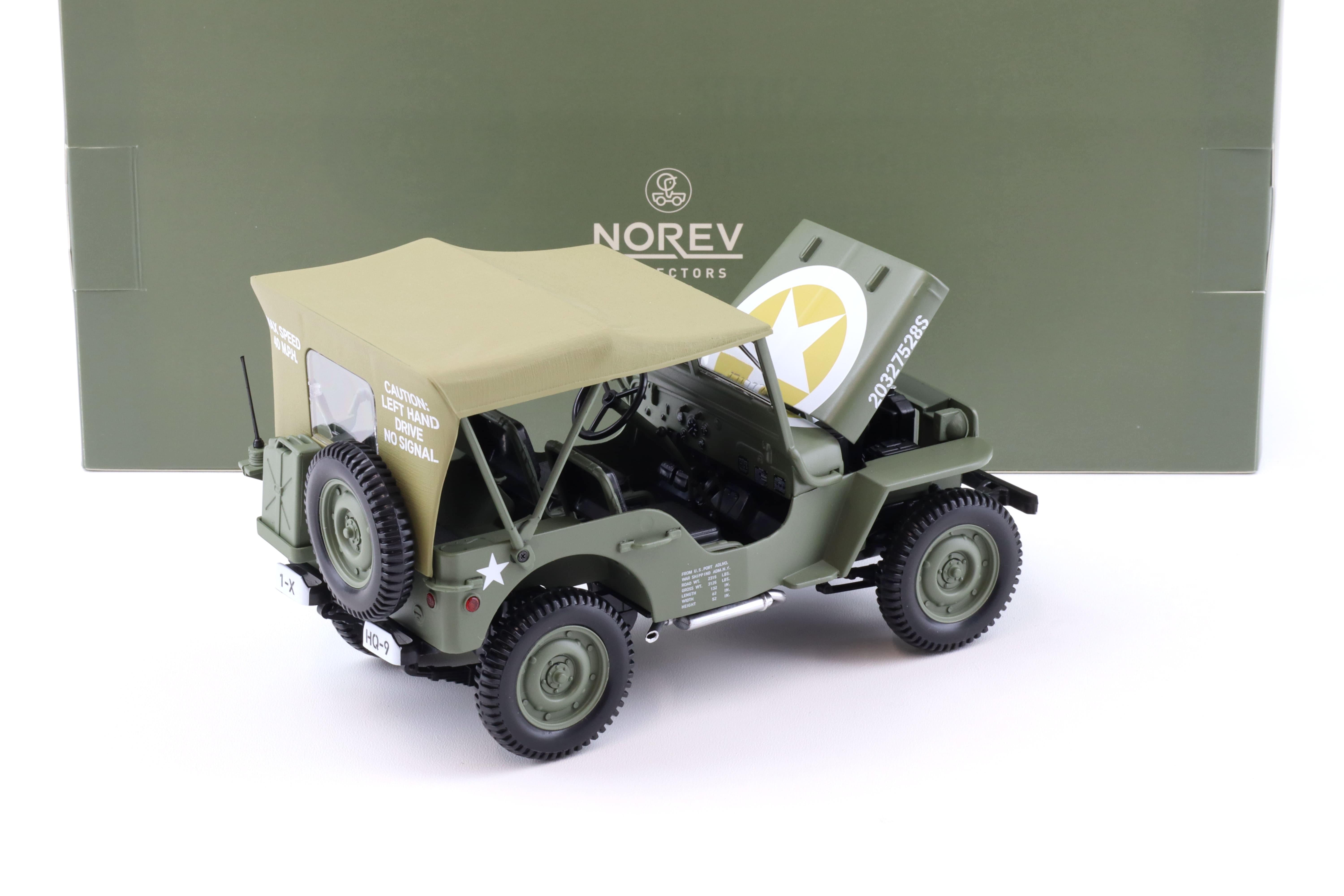 1:18 Norev Jeep Willys Army 1944 1st Div Inf HQ green  - Limited 200 pcs.