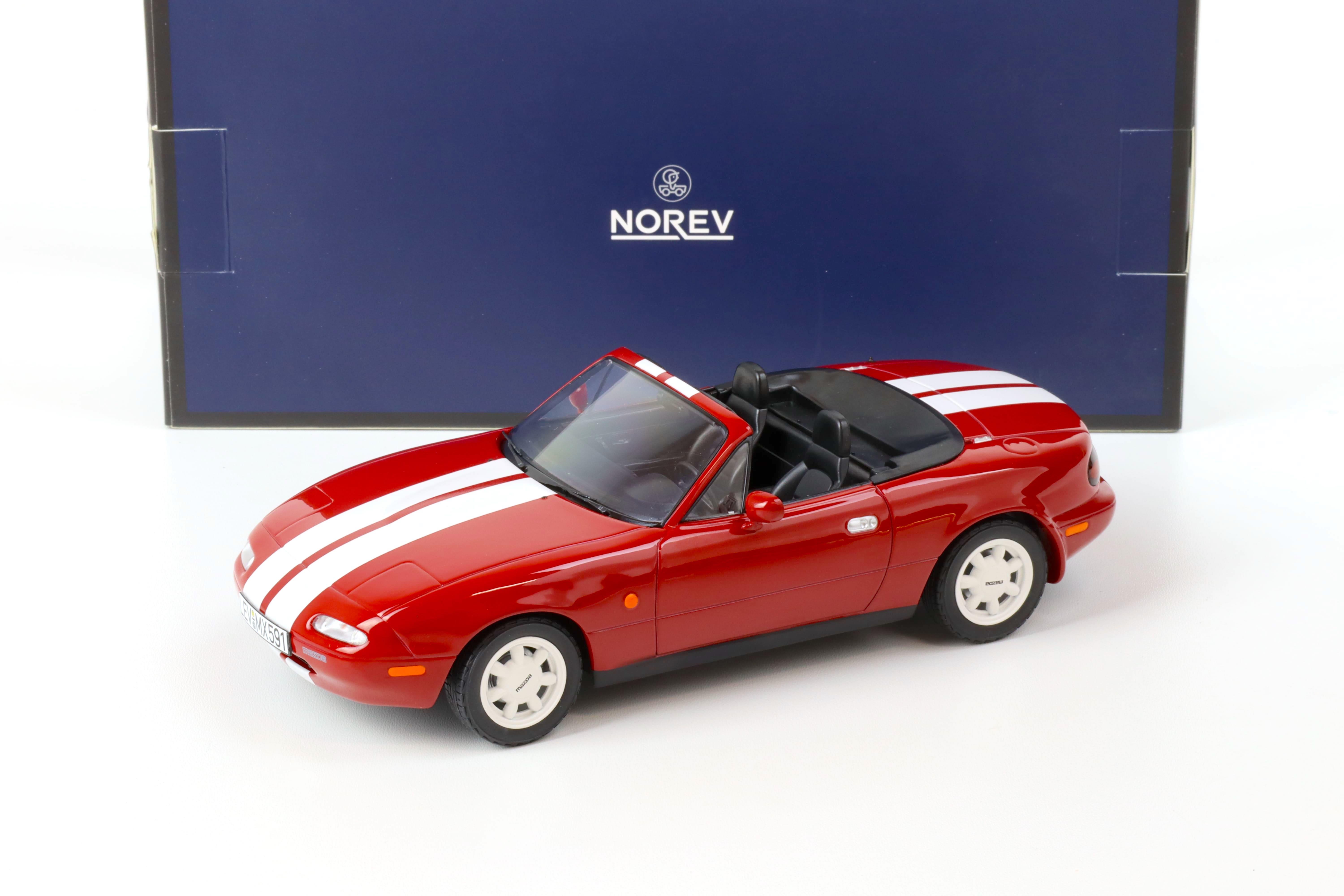 1:18 Norev Mazda MX-5 Roadster 1989 red/ white stripes - Limited 200 pcs.