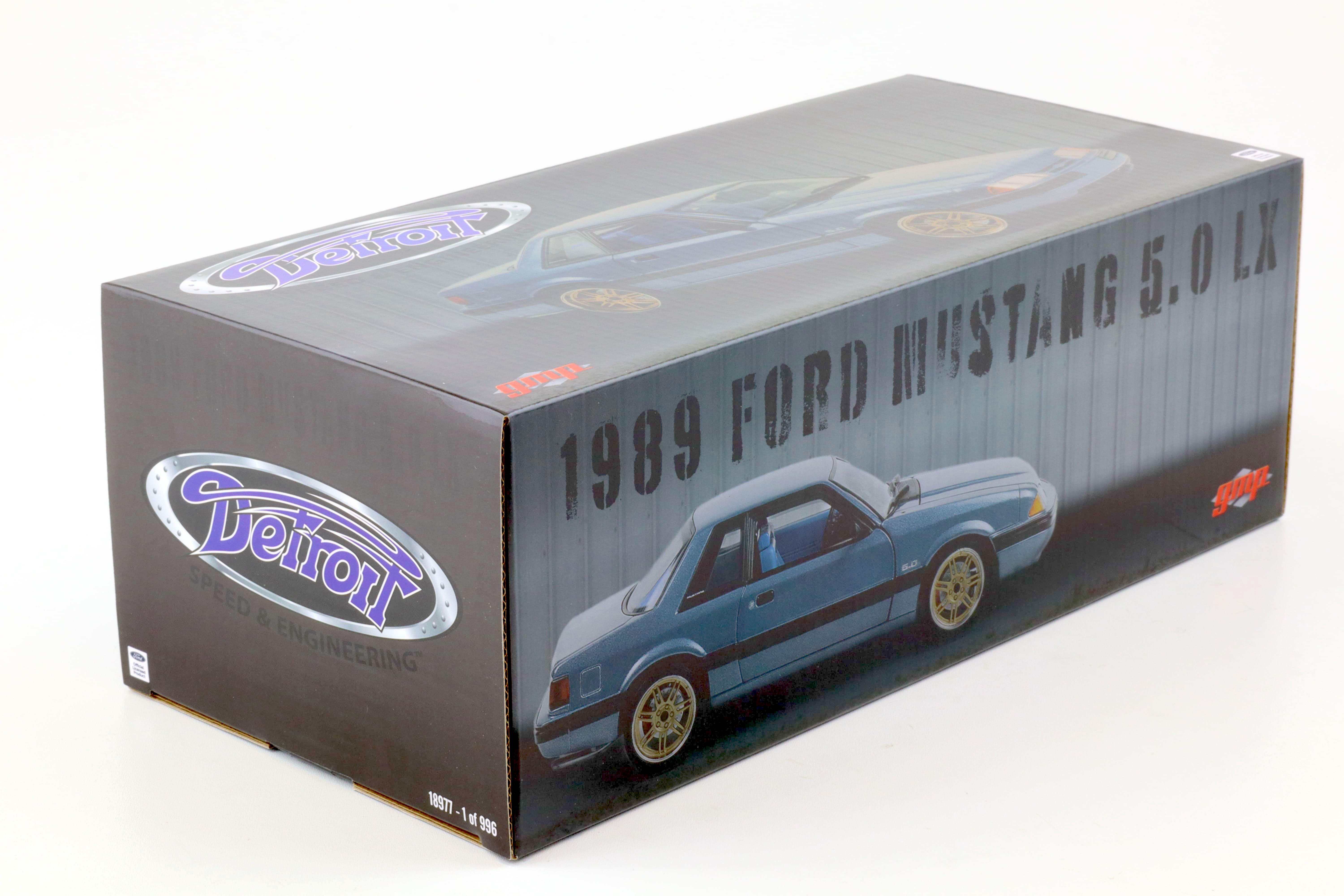 1:18 GMP 1989 Ford Mustang 5.0 LX Coupe Medium Shadow blue DETROIT Speed Inc.