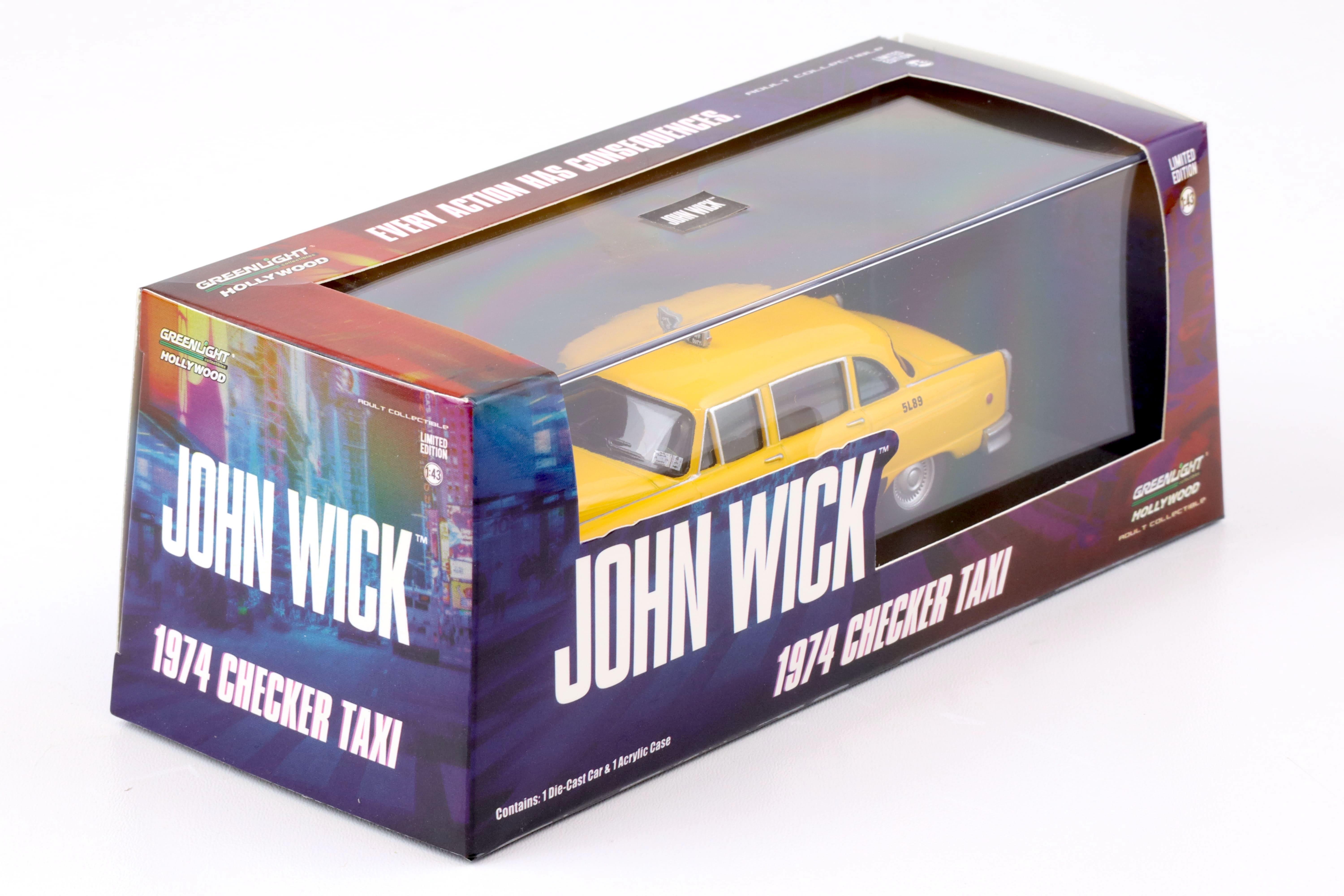 1:43 Greenlight 1974 Checker Taxi NYC yellow JOHN WICK