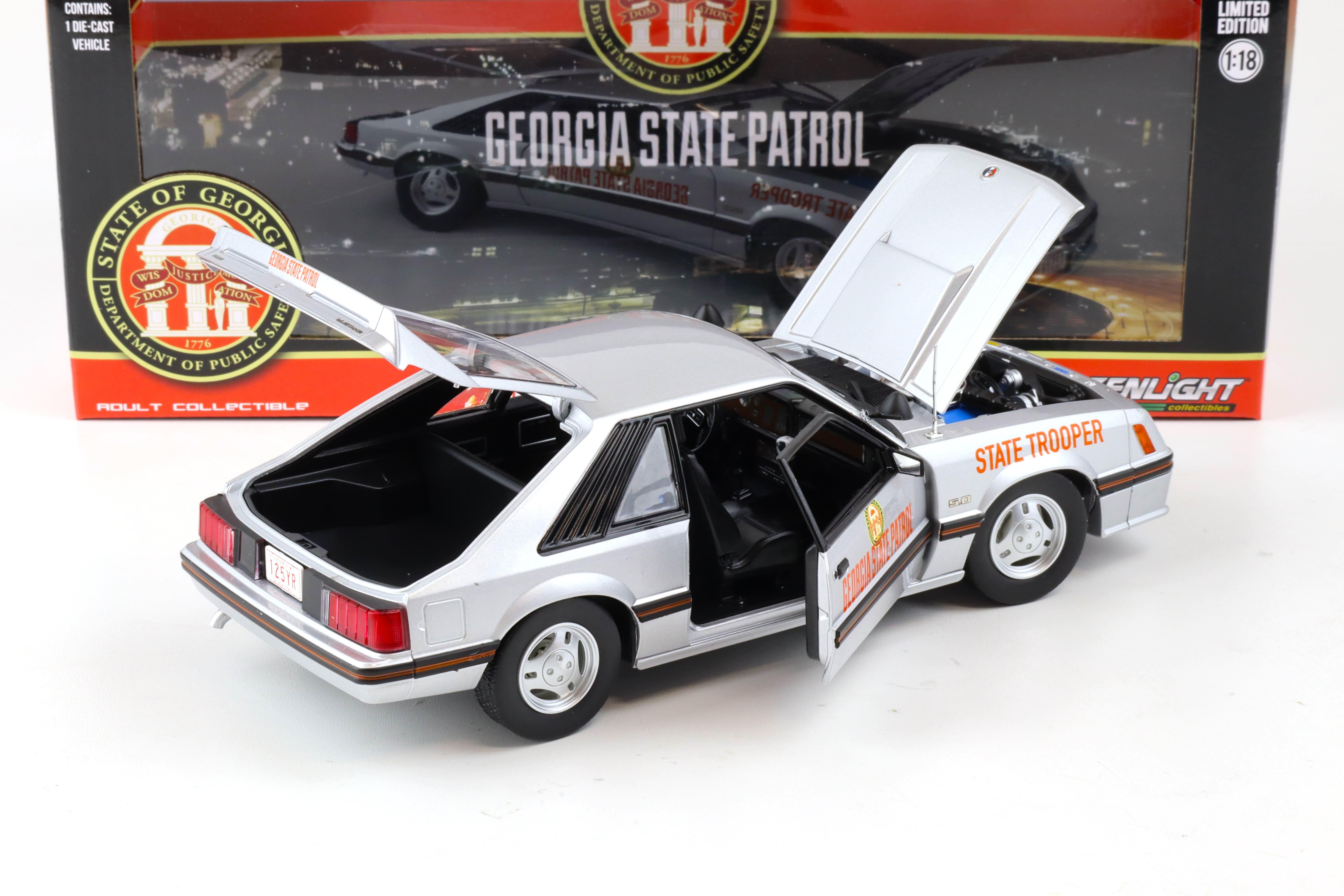 1:18 Greenlight 1982 Ford Mustang GT 5.0 Coupe SSP Georgia State Patrol State Trooper