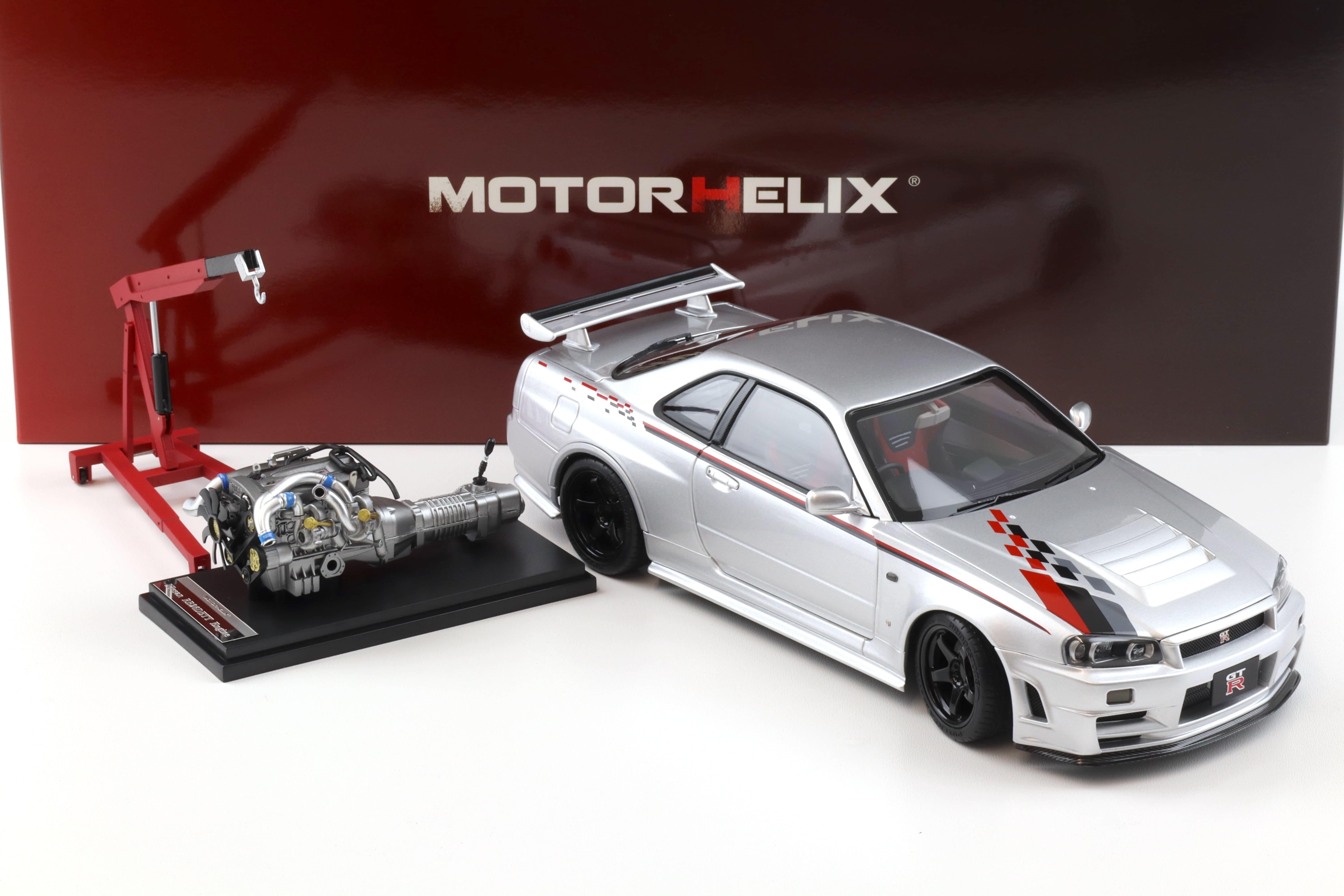 1:18 Motorhelix Nissan Skyline GT-R R34 Nismo CRS Livery silver M83429