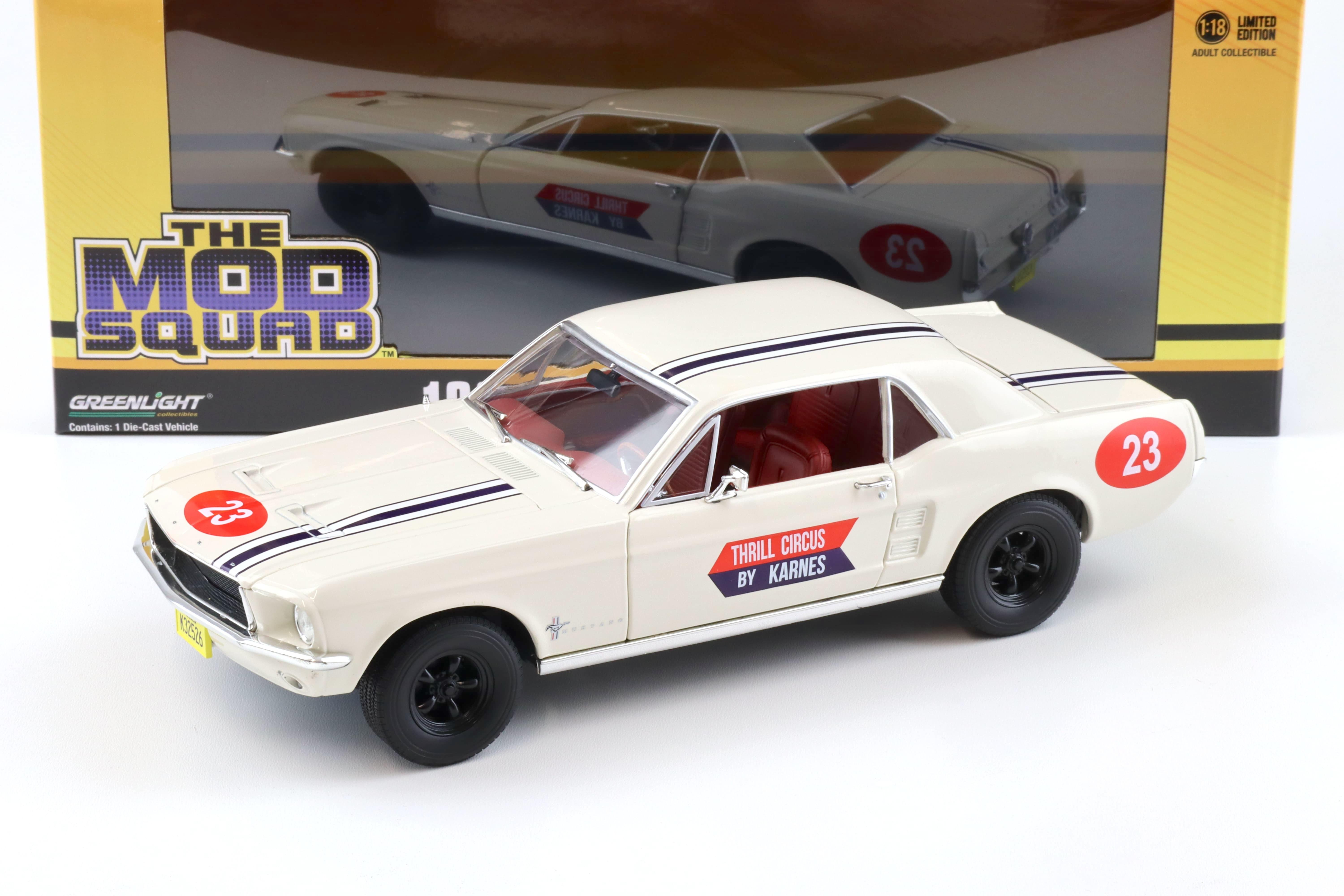 1:18 Greenlight 1967 Ford Mustang Coupe #23 THE MOD SQUAD Thrill Circus by Karnes