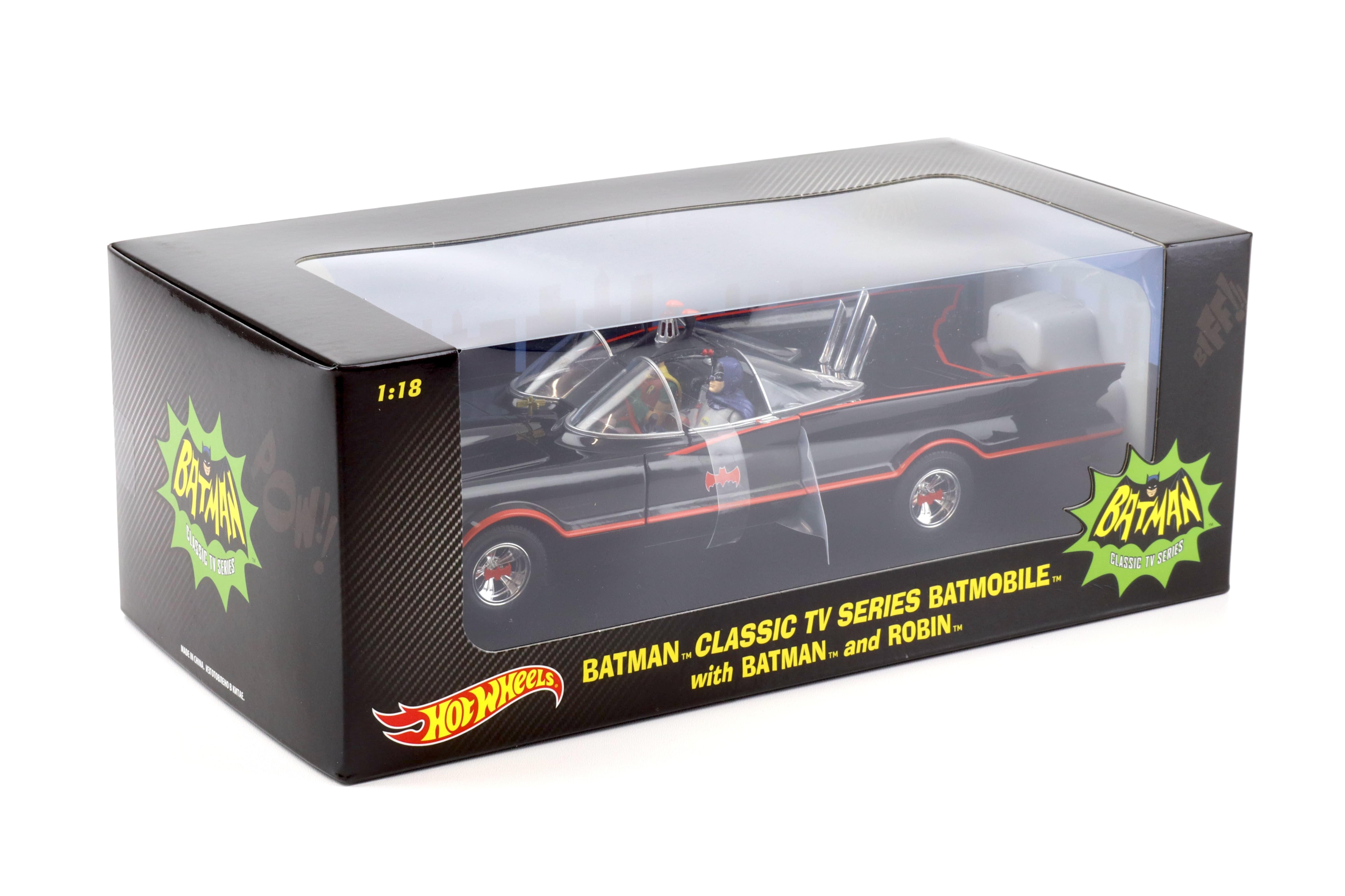 1:18 Hot Wheels BATMAN Classic TV Series Batmobile with Batman + Robin black