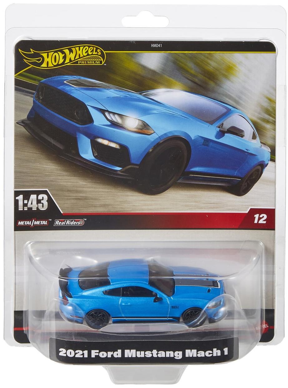 1:43 Hot Wheels Premium 2024 Real Riders 2021 Ford Mustang Mach 1 blue