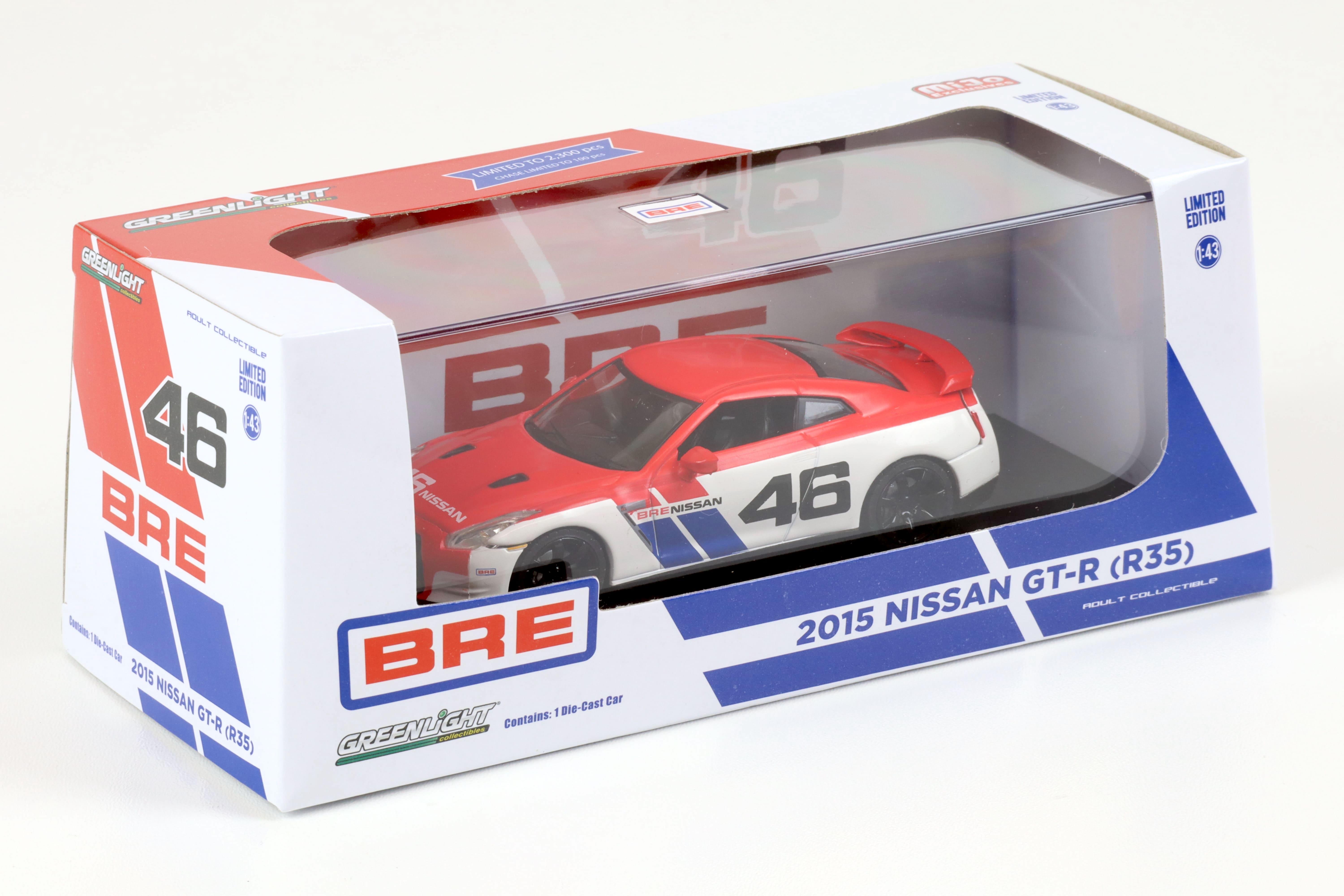 1:43 Greenlight 2015 Nissan GT-R (R35) Coupe BRE #46 white/ red