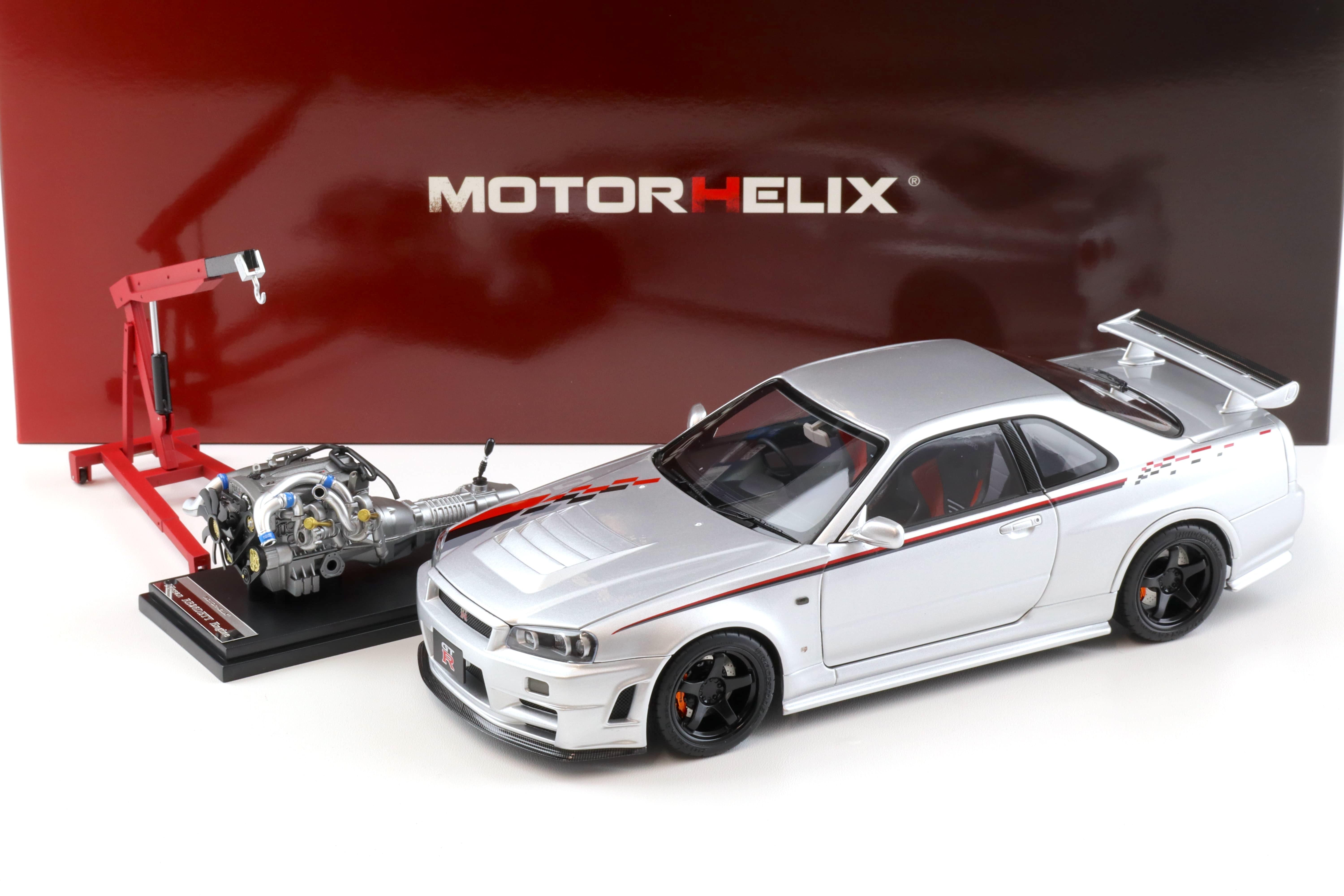 1:18 Motorhelix Nissan Skyline GT-R R34 Nismo CRS Livery silver M83429