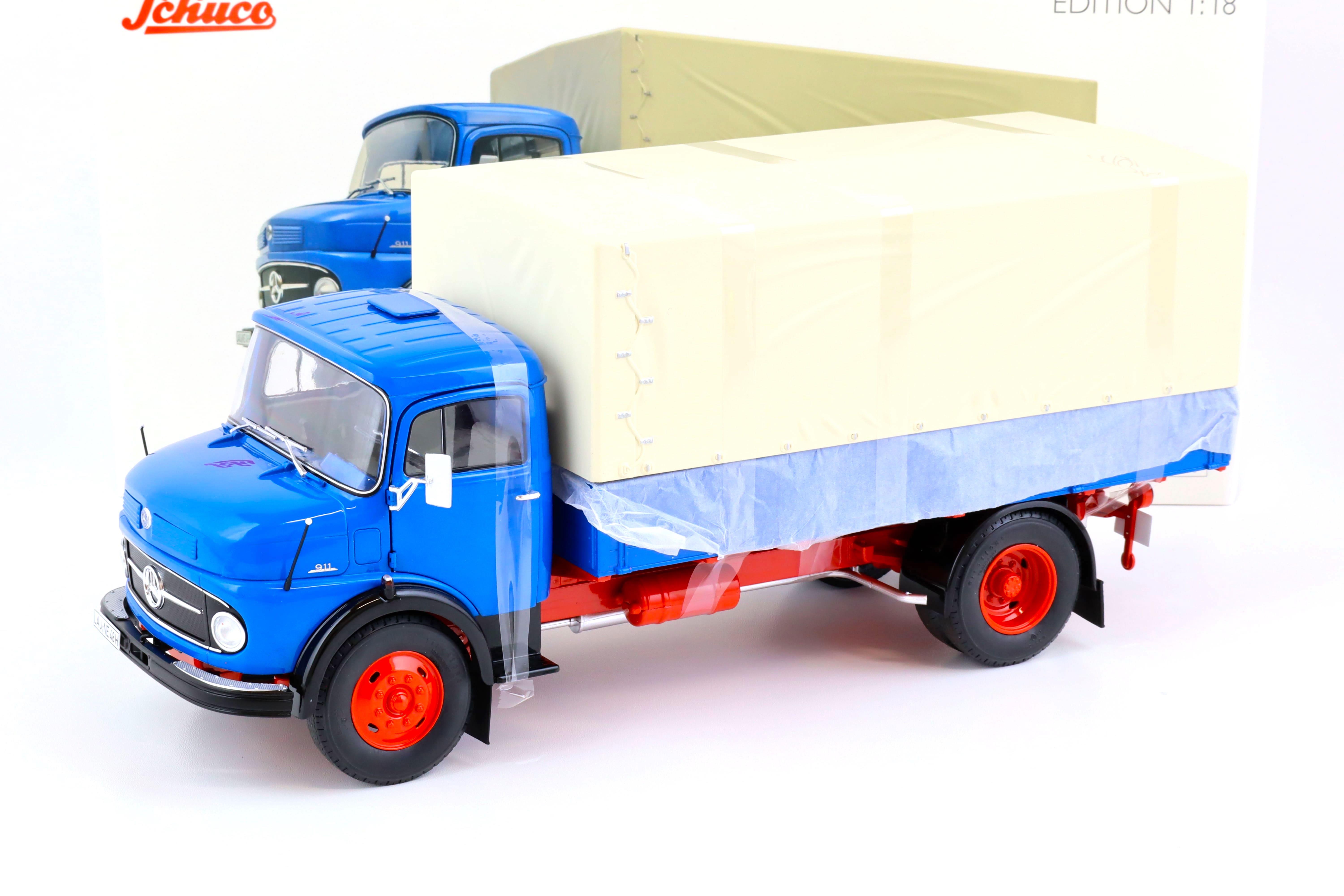 1:18 Schuco Mercedes L911 Pritsche + Plane LKW blue Die-Cast