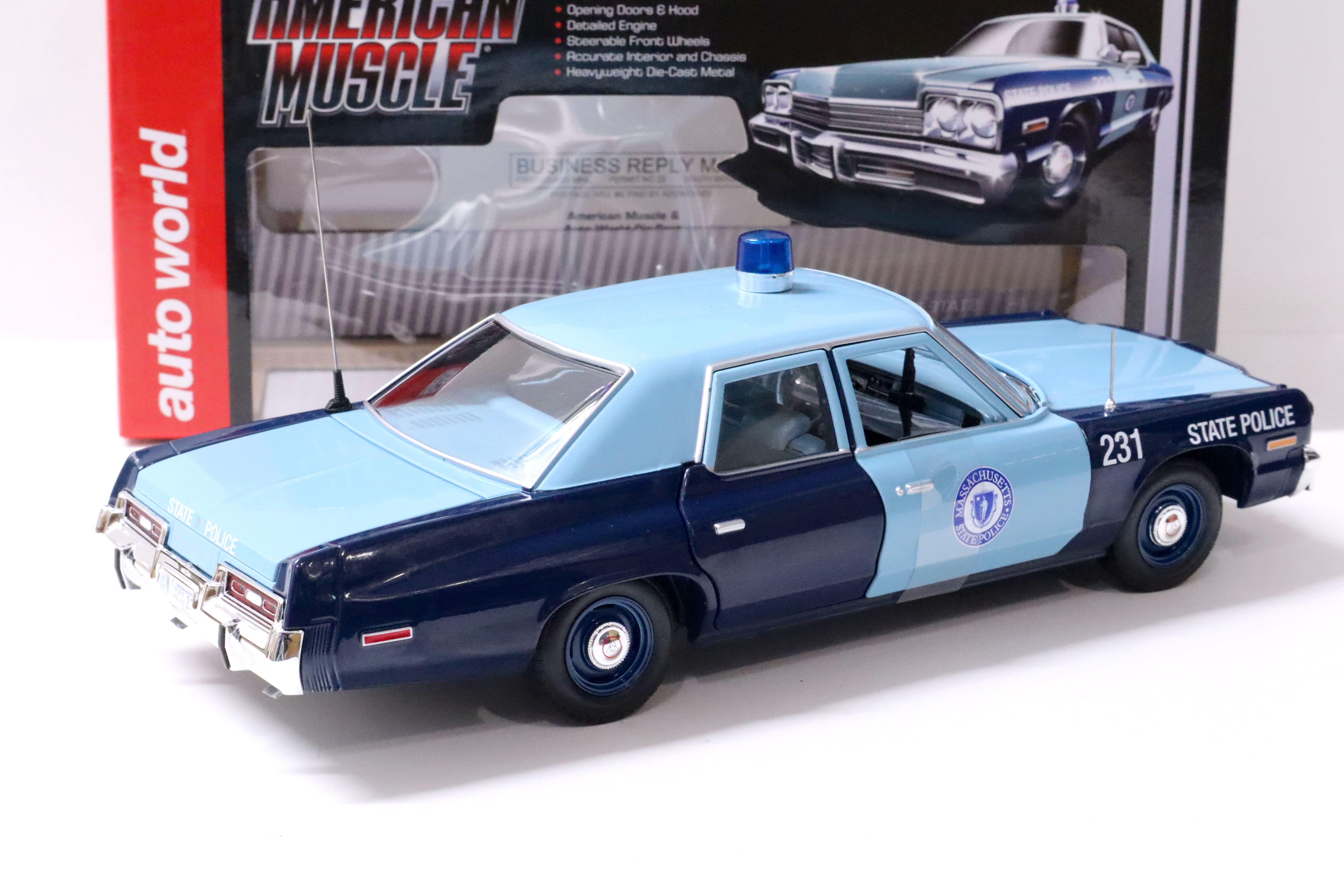 1:18 Auto World 1974 Dodge Monaco Massachusetts State Police blue