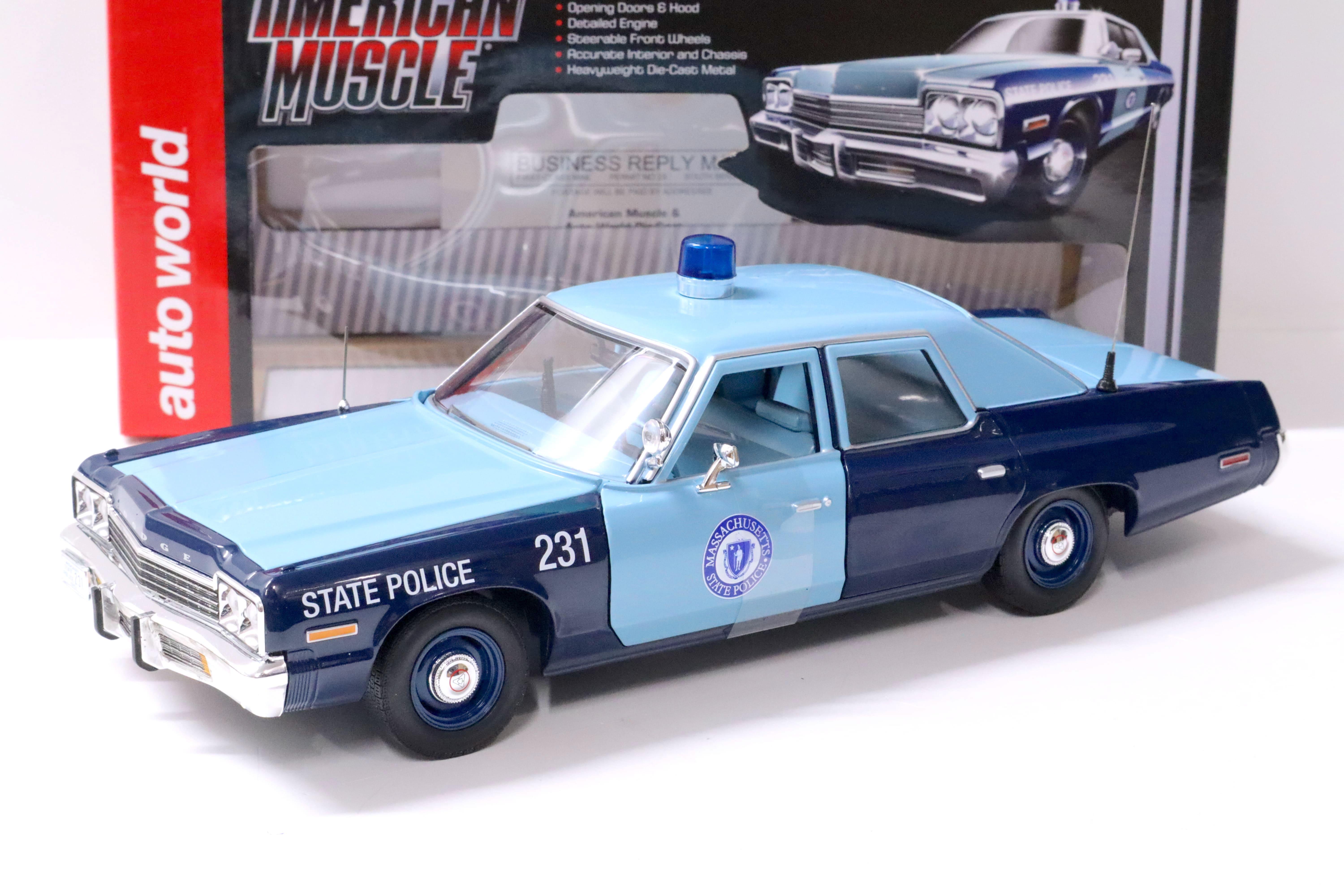 1:18 Auto World 1974 Dodge Monaco Massachusetts State Police blue